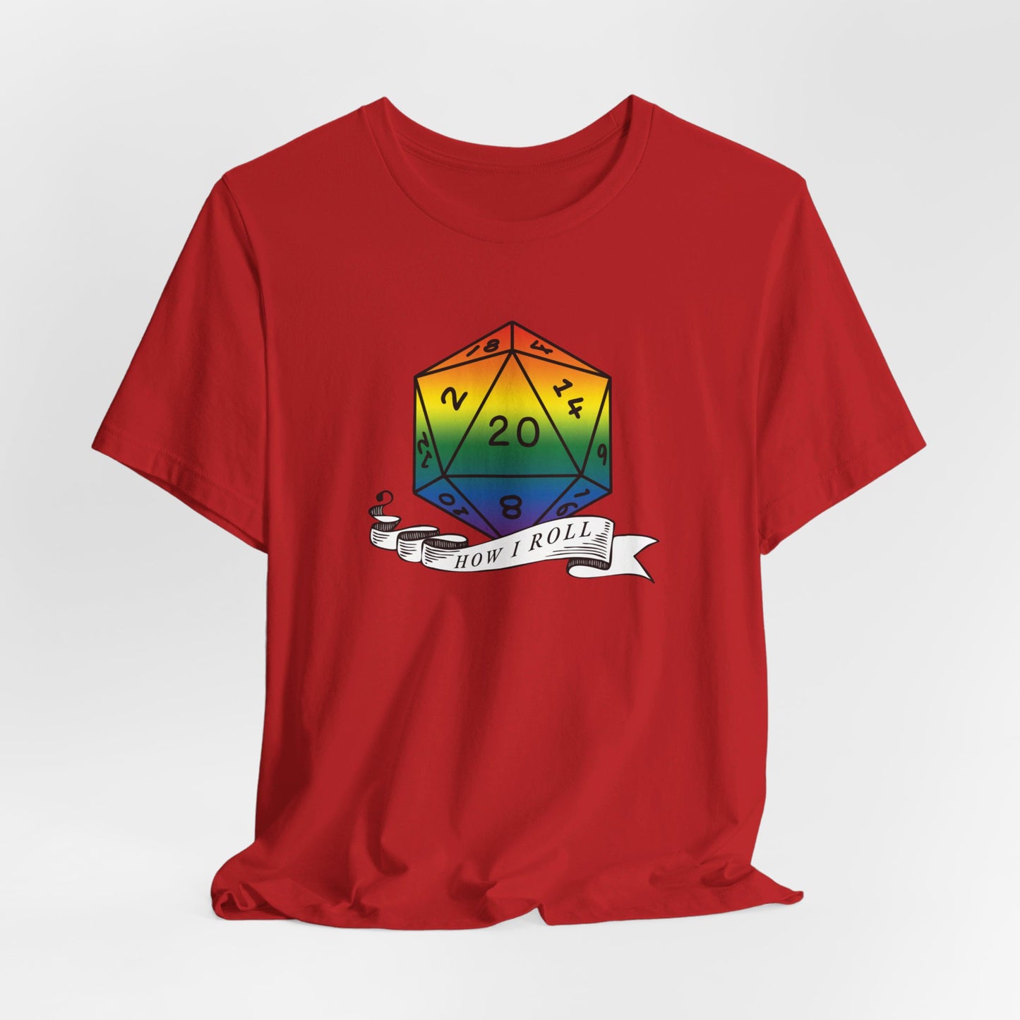 Rainbow Pride D20 "How I Roll" Unisex Jersey Short Sleeve Tee