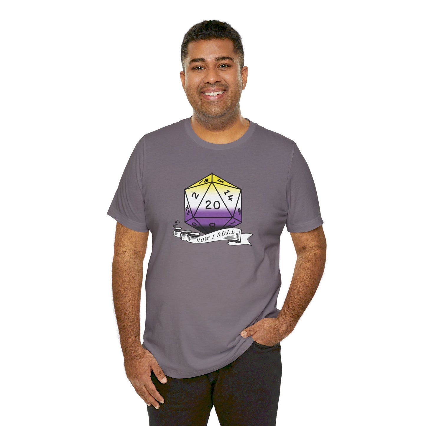 Non-Binary Pride Flag | This Is How I Roll | D20 T-Shirt | Unisex T-Shirt | Nerdy Non-Binary Pride