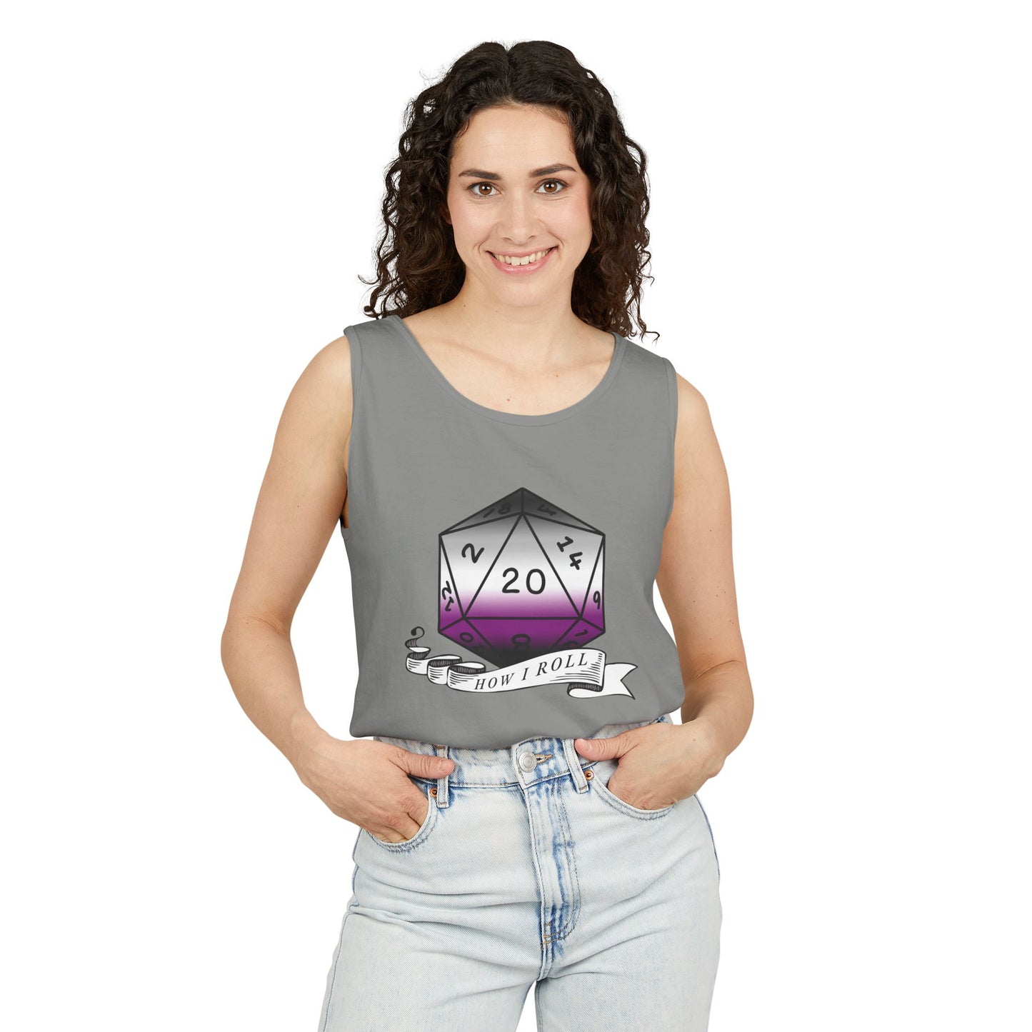 Nerdy Asexual Pride | How I Roll | Pride Flag D20 | Unisex Garment-Dyed Tank Top