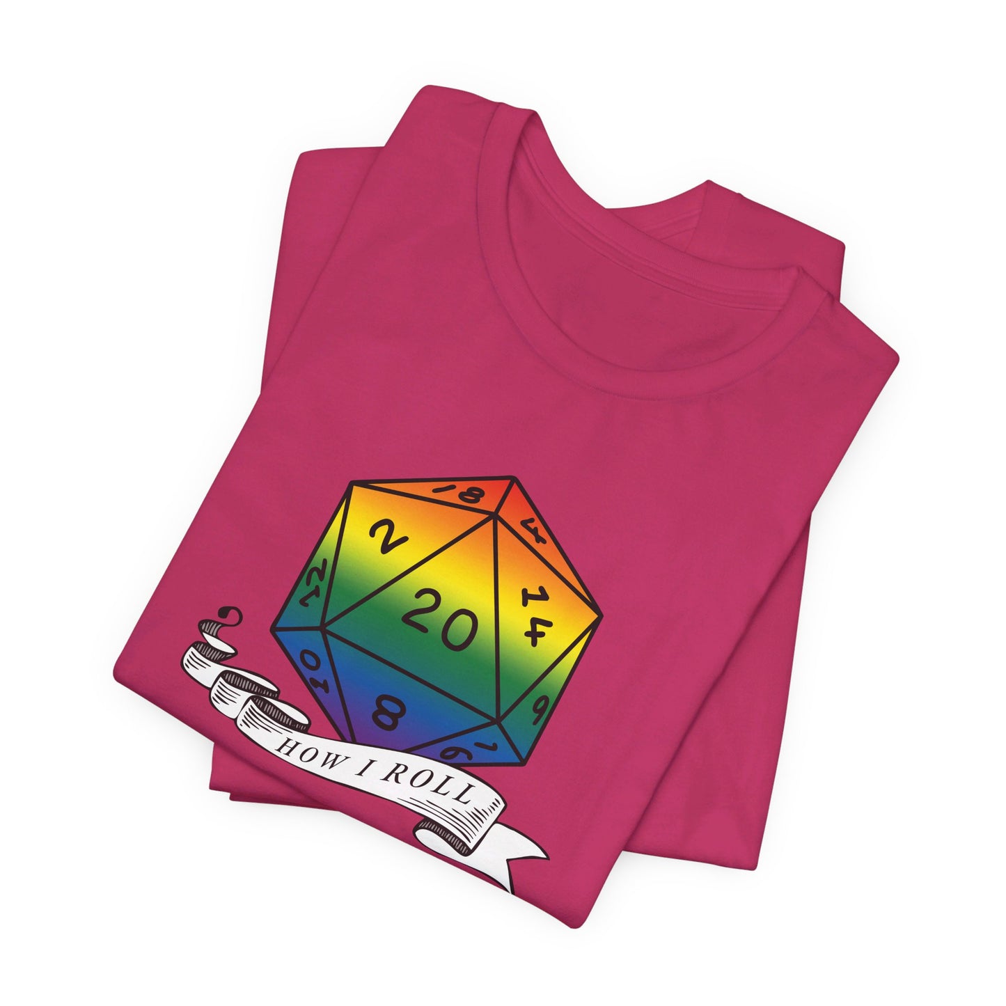 Rainbow Pride D20 "How I Roll" Unisex Jersey Short Sleeve Tee