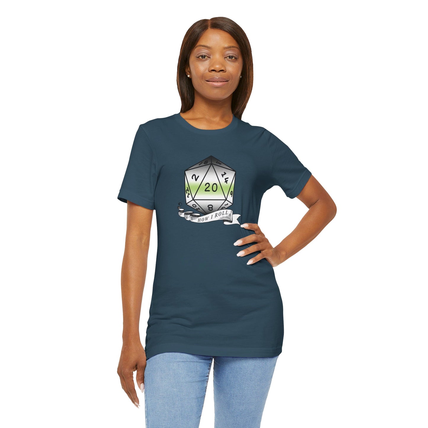 This Is How I Roll | Pride Flag D20 T-Shirt | Unisex T-Shirt | Nerdy Agender Pride