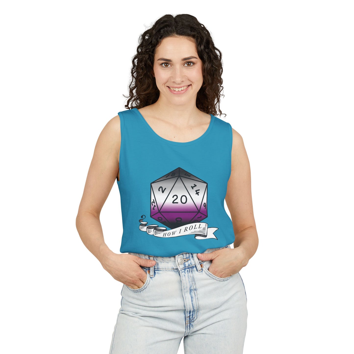 Nerdy Asexual Pride | How I Roll | Pride Flag D20 | Unisex Garment-Dyed Tank Top