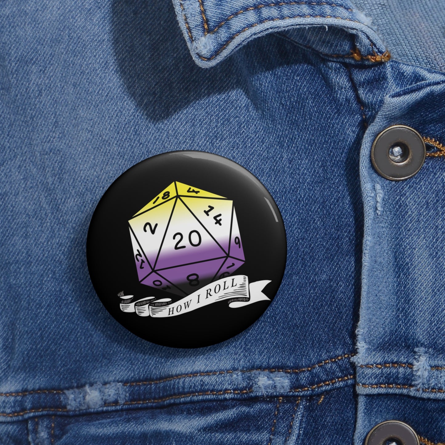 D20 Non-Binary Pride Flag How I Roll Button Pin, LGBTQ+ Pin, Non-Binary Accessories, Statement Pin, Pride Parade Gear