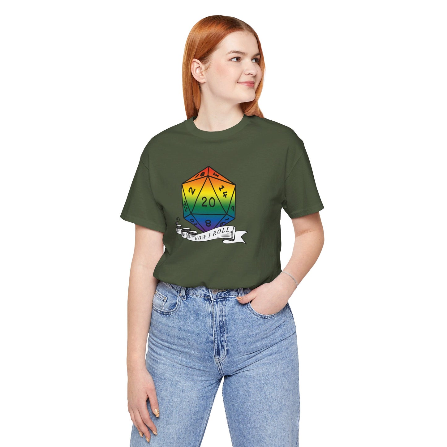 Rainbow Pride D20 "How I Roll" Unisex Jersey Short Sleeve Tee