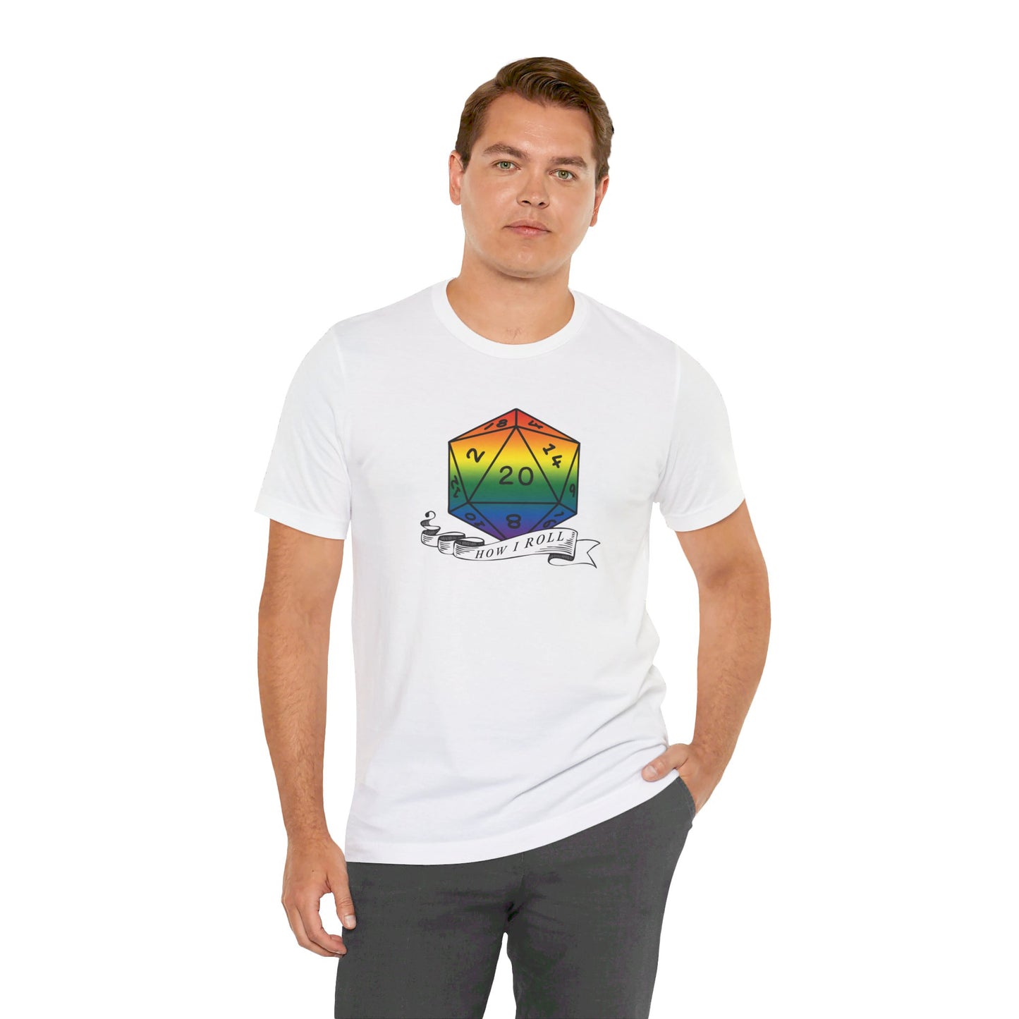 Rainbow Pride D20 "How I Roll" Unisex Jersey Short Sleeve Tee
