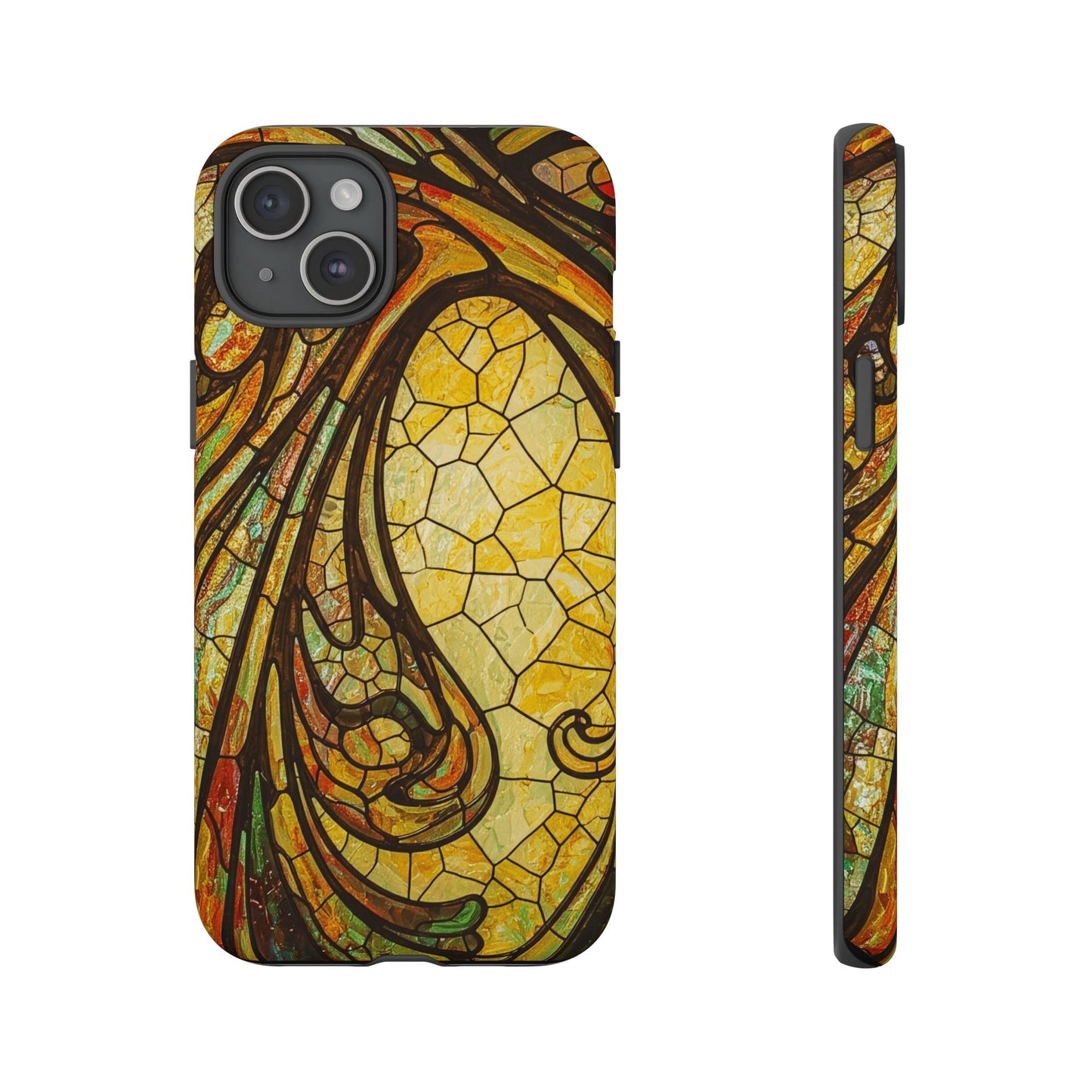 Faux Stained Glass Art Nouveau Style iPhone Case, Tough Cases, Vintage Design, Durable Phone Protector, Earth tones