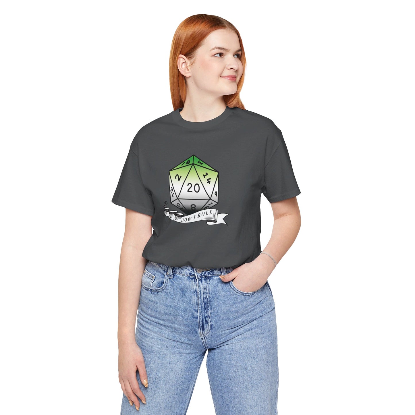 This Is How I Roll | Pride Flag D20 T-Shirt | Unisex T-Shirt | Nerdy Aromantic Pride