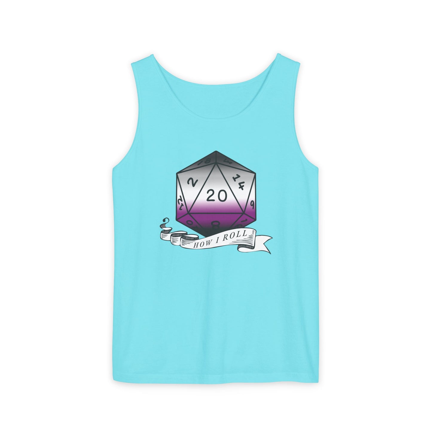 Nerdy Asexual Pride | How I Roll | Pride Flag D20 | Unisex Garment-Dyed Tank Top