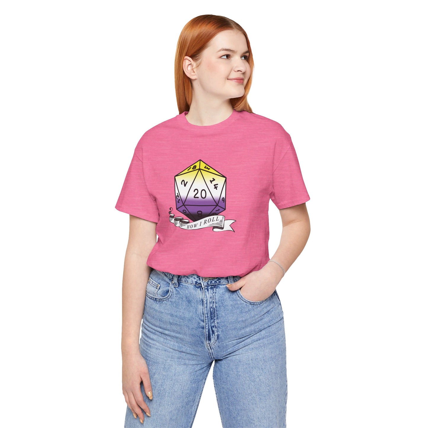 Non-Binary Pride Flag | This Is How I Roll | D20 T-Shirt | Unisex T-Shirt | Nerdy Non-Binary Pride