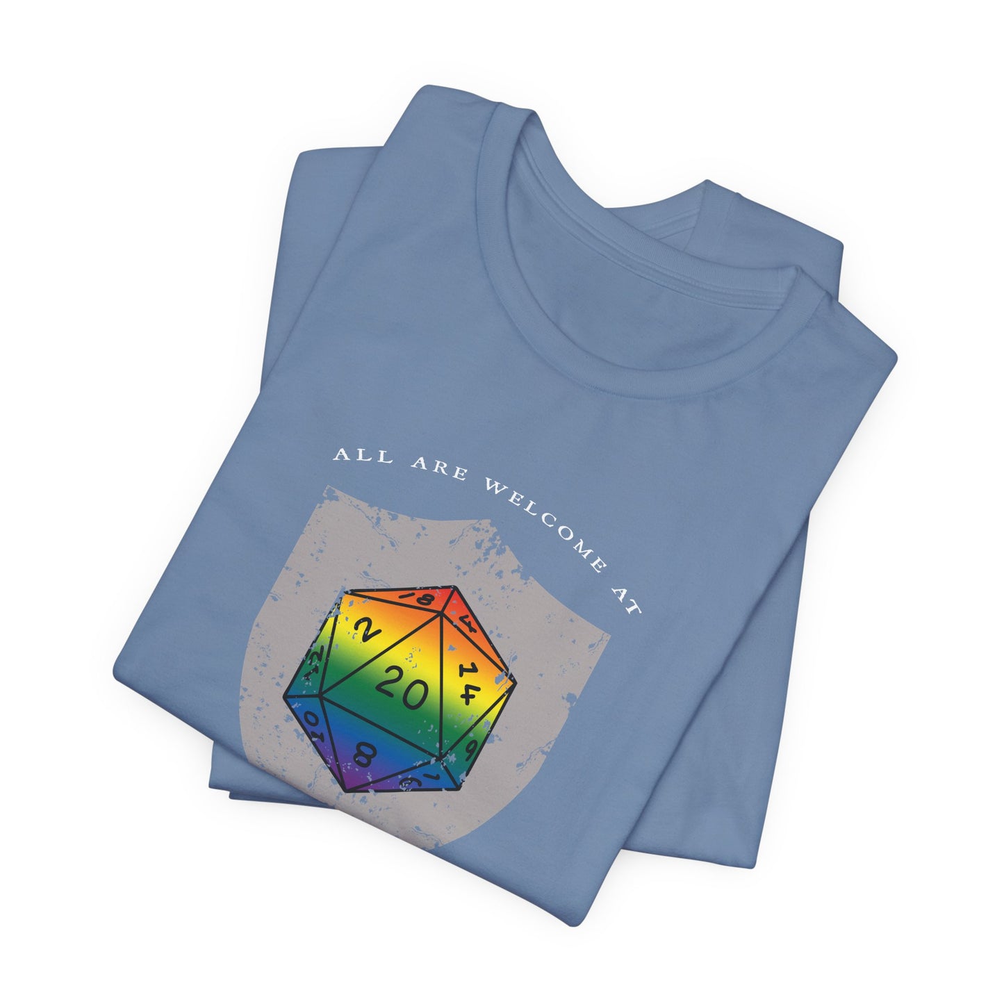 All Are Welcome At My Table | Ally | Game Mater| Dungeon Master | Pride Flag D20 T-Shirt | Unisex T-Shirt | Nerdy Non-Binary Pride