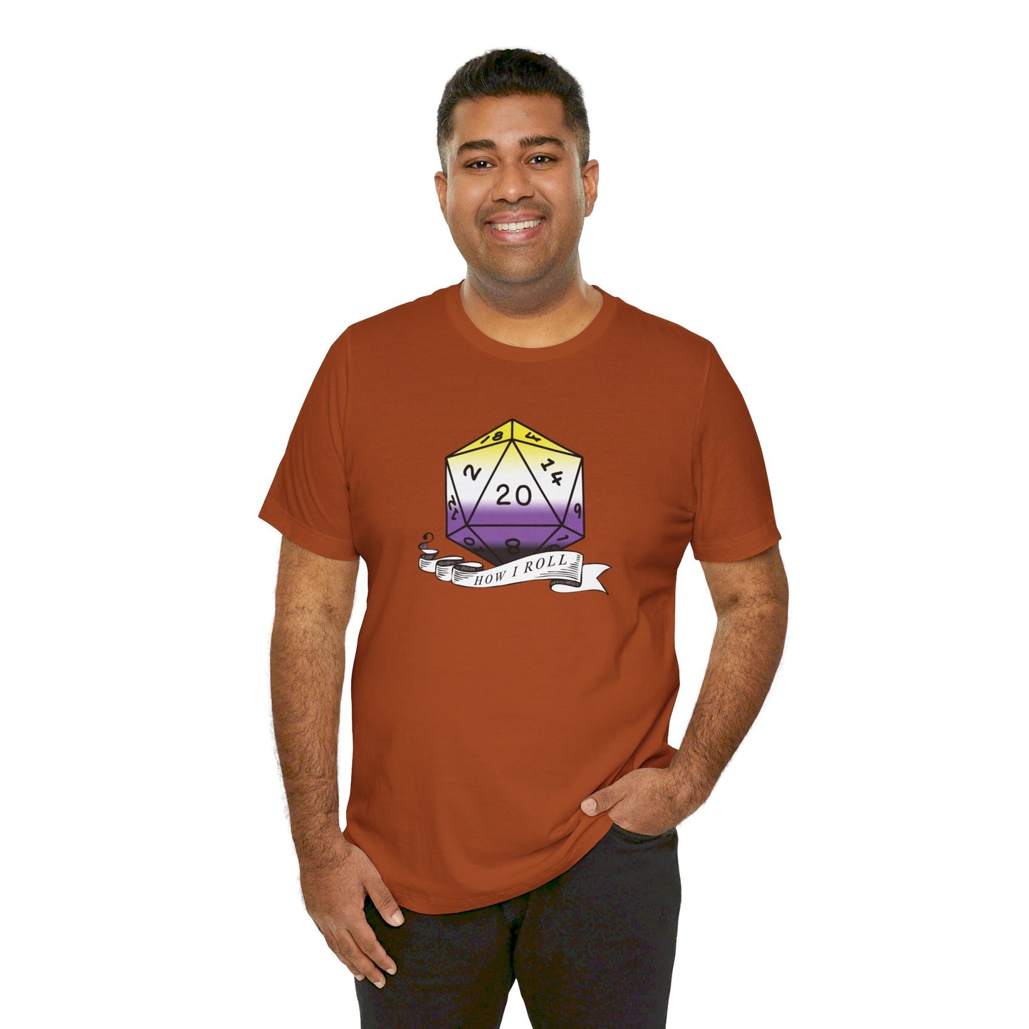 This Is How I Roll | Pride Flag D20 T-Shirt | Unisex T-Shirt | Nerdy Non-Binary Pride