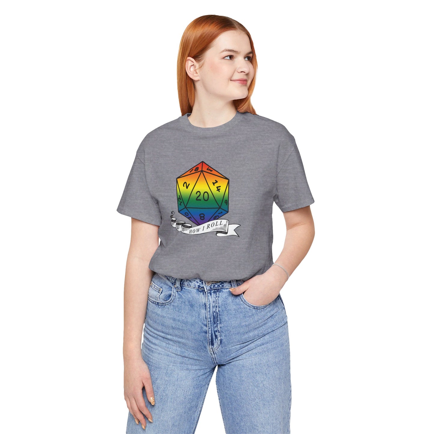 Rainbow Pride D20 "How I Roll" Unisex Jersey Short Sleeve Tee
