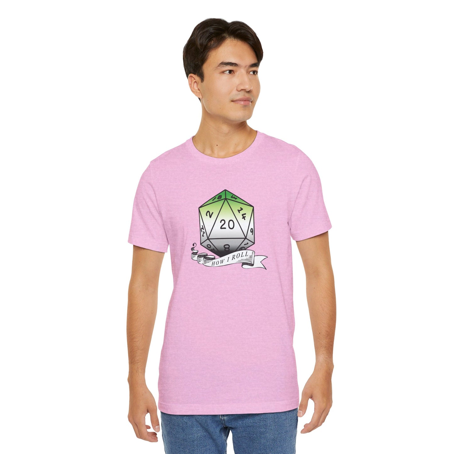 This Is How I Roll | Pride Flag D20 T-Shirt | Unisex T-Shirt | Nerdy Aromantic Pride
