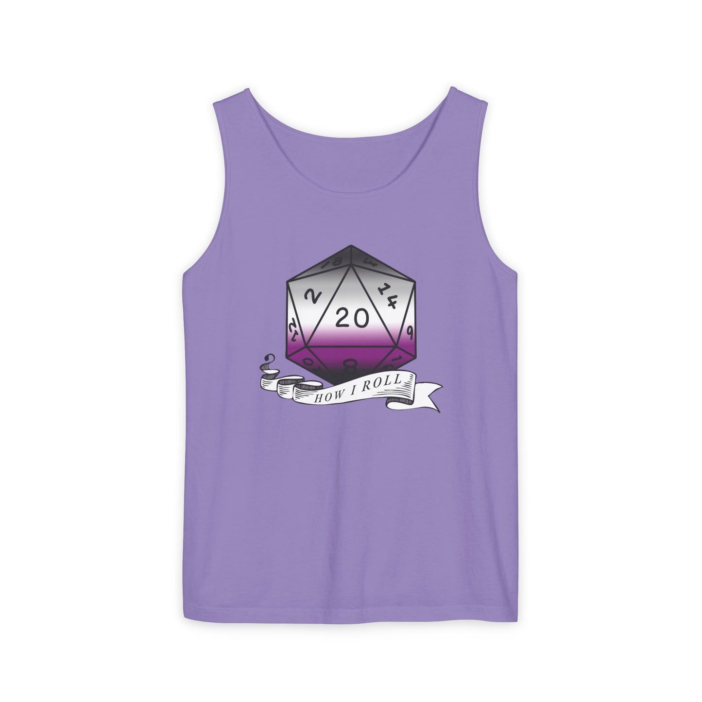 Nerdy Asexual Pride | How I Roll | Pride Flag D20 | Unisex Garment-Dyed Tank Top