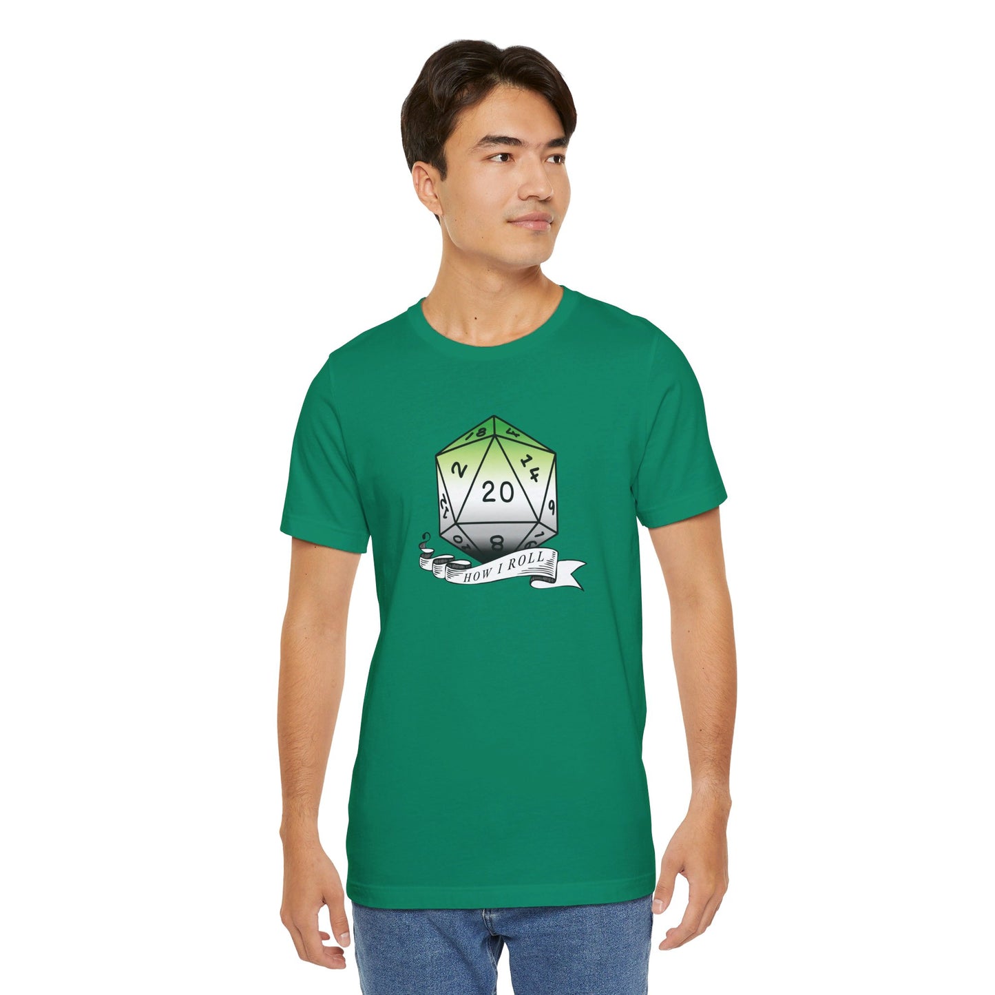 This Is How I Roll | Pride Flag D20 T-Shirt | Unisex T-Shirt | Nerdy Aromantic Pride