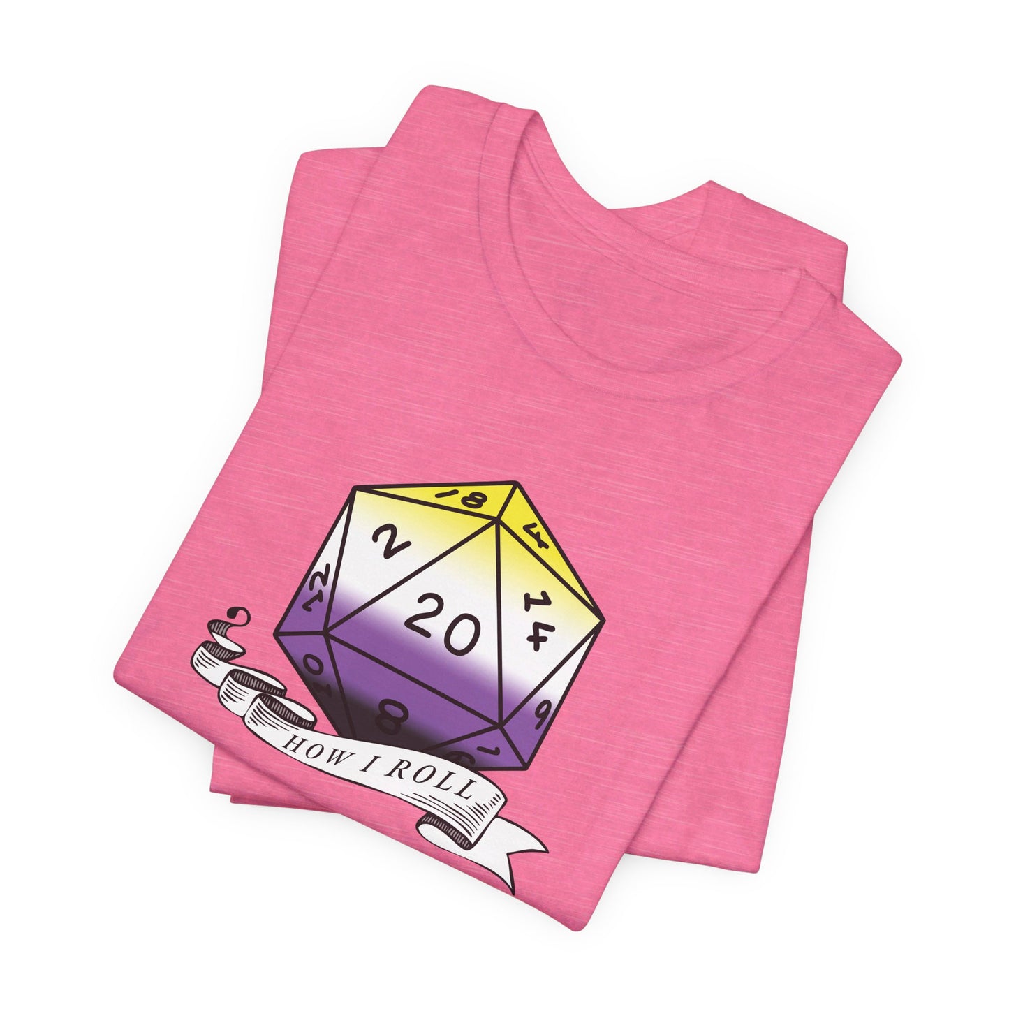 Non-Binary Pride Flag | This Is How I Roll | D20 T-Shirt | Unisex T-Shirt | Nerdy Non-Binary Pride