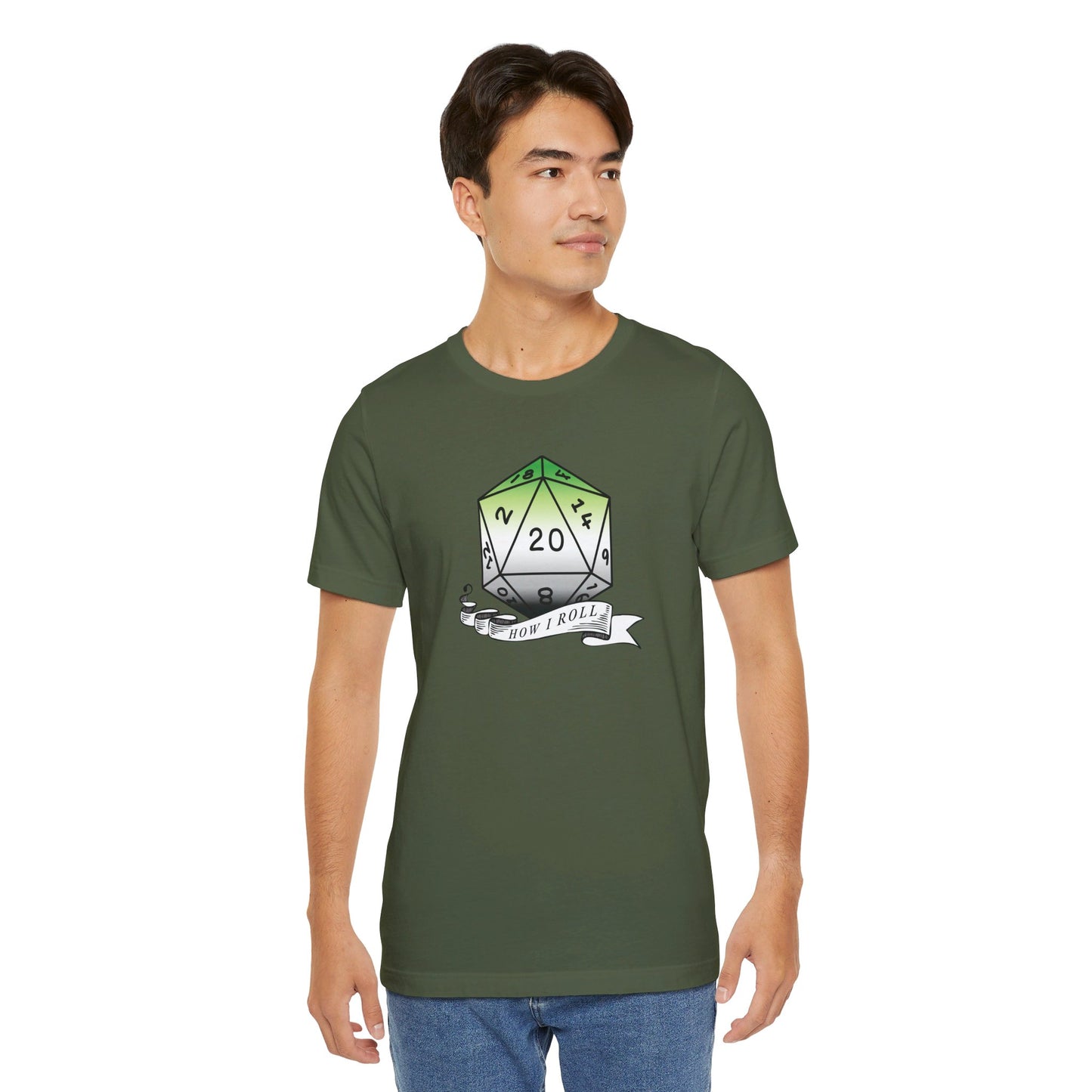 This Is How I Roll | Pride Flag D20 T-Shirt | Unisex T-Shirt | Nerdy Aromantic Pride