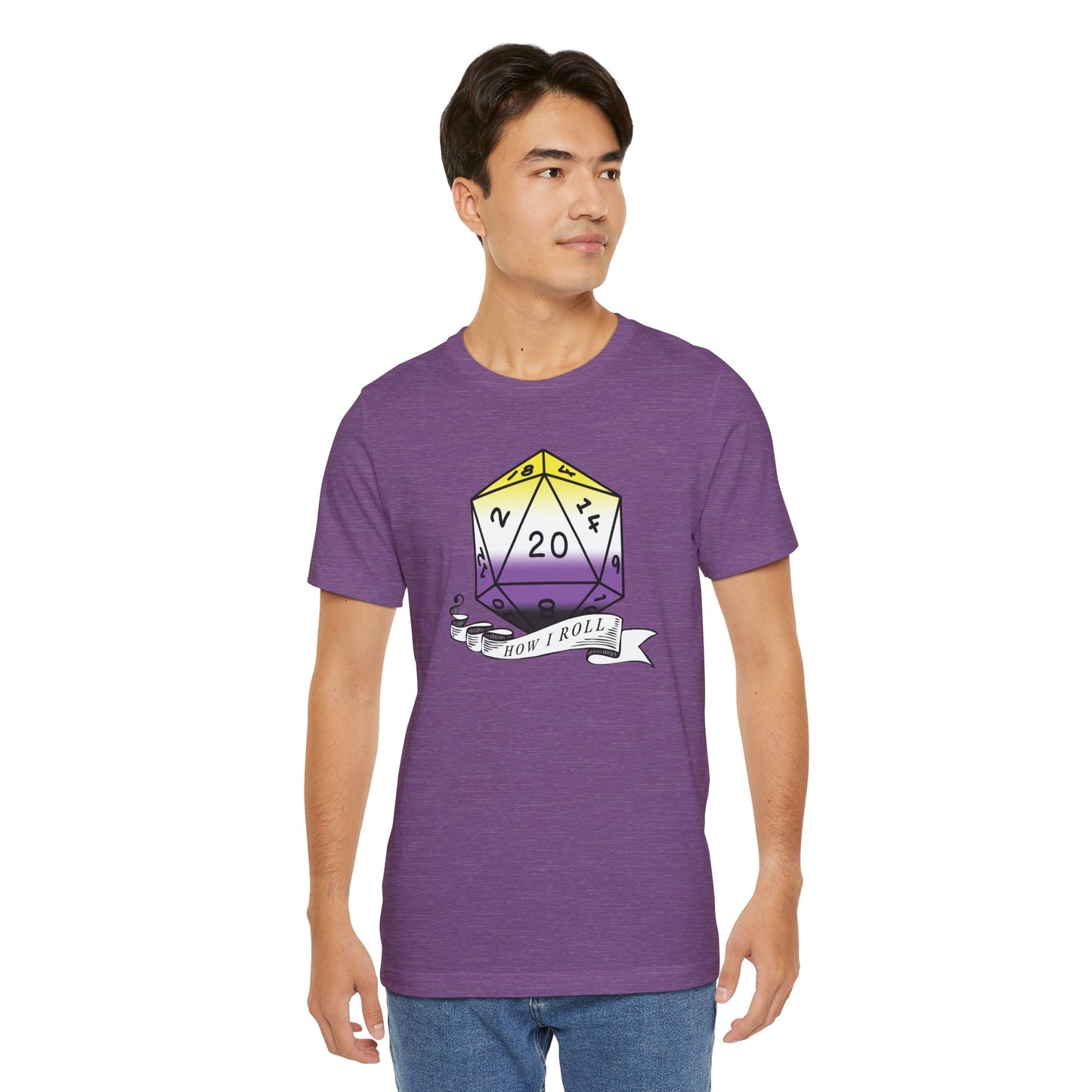 Non-Binary Pride Flag | This Is How I Roll |  D20 T-Shirt | Unisex T-Shirt | Nerdy Non-Binary Pride