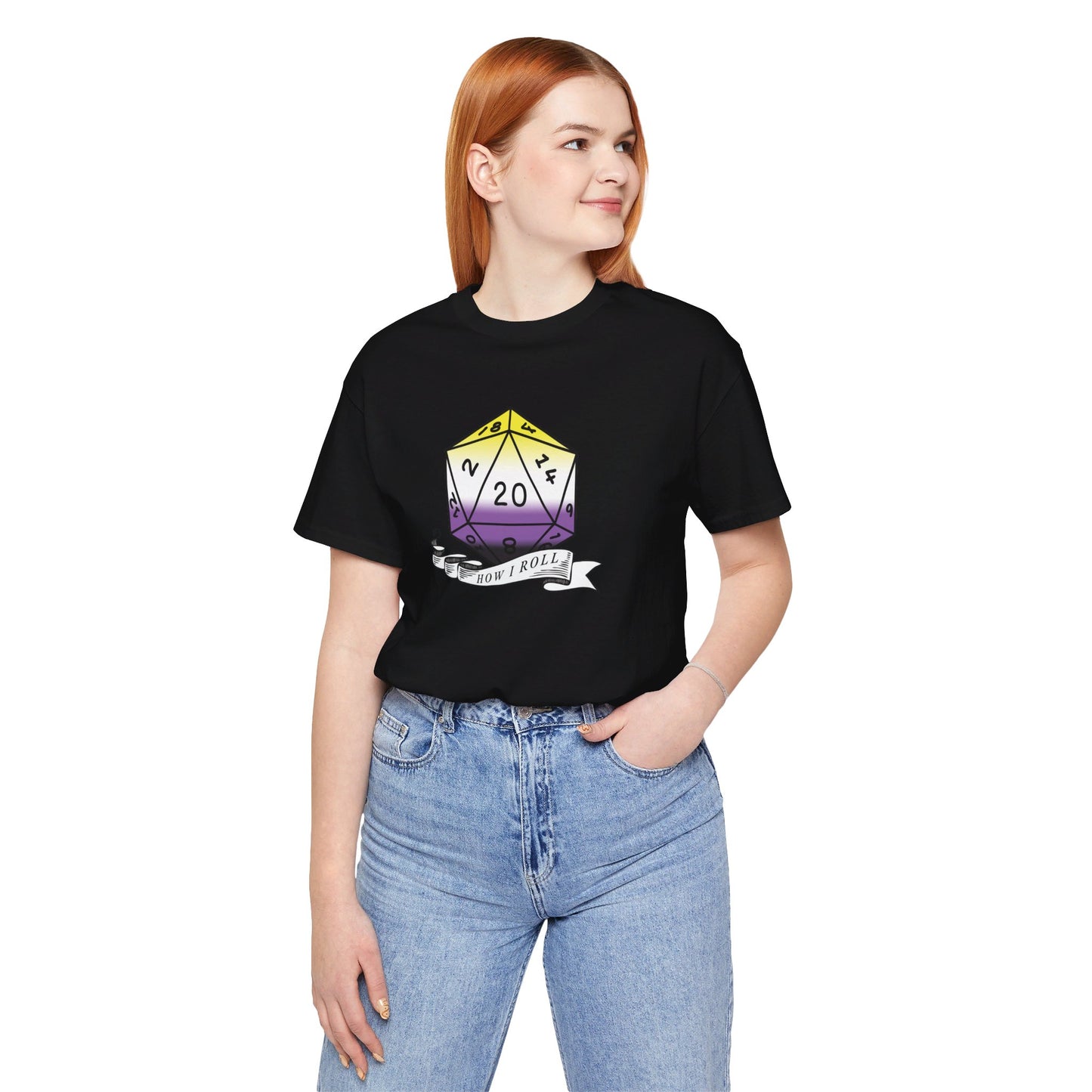Non-Binary Pride Flag | This Is How I Roll | D20 T-Shirt | Unisex T-Shirt | Nerdy Non-Binary Pride