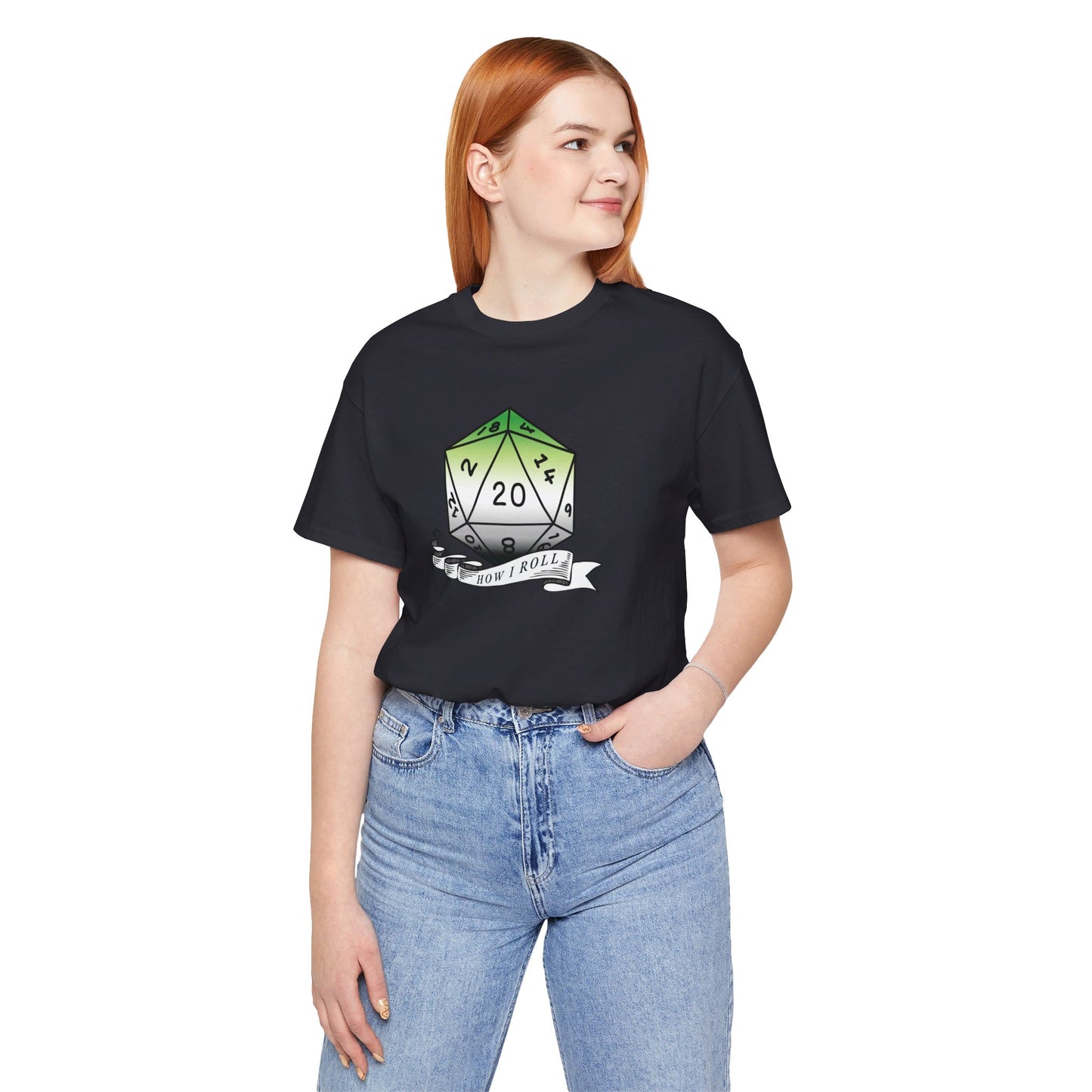 This Is How I Roll | Pride Flag D20 T-Shirt | Unisex T-Shirt | Nerdy Aromantic Pride