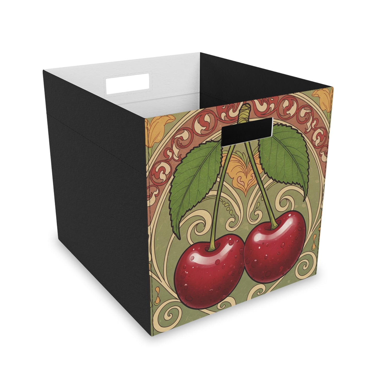 Felt Storage Box, Cherry Art Nouveau Design Home Organizer, Classy Stylish Decorative Solution, Apartment College Dorm Dormitory, Functional