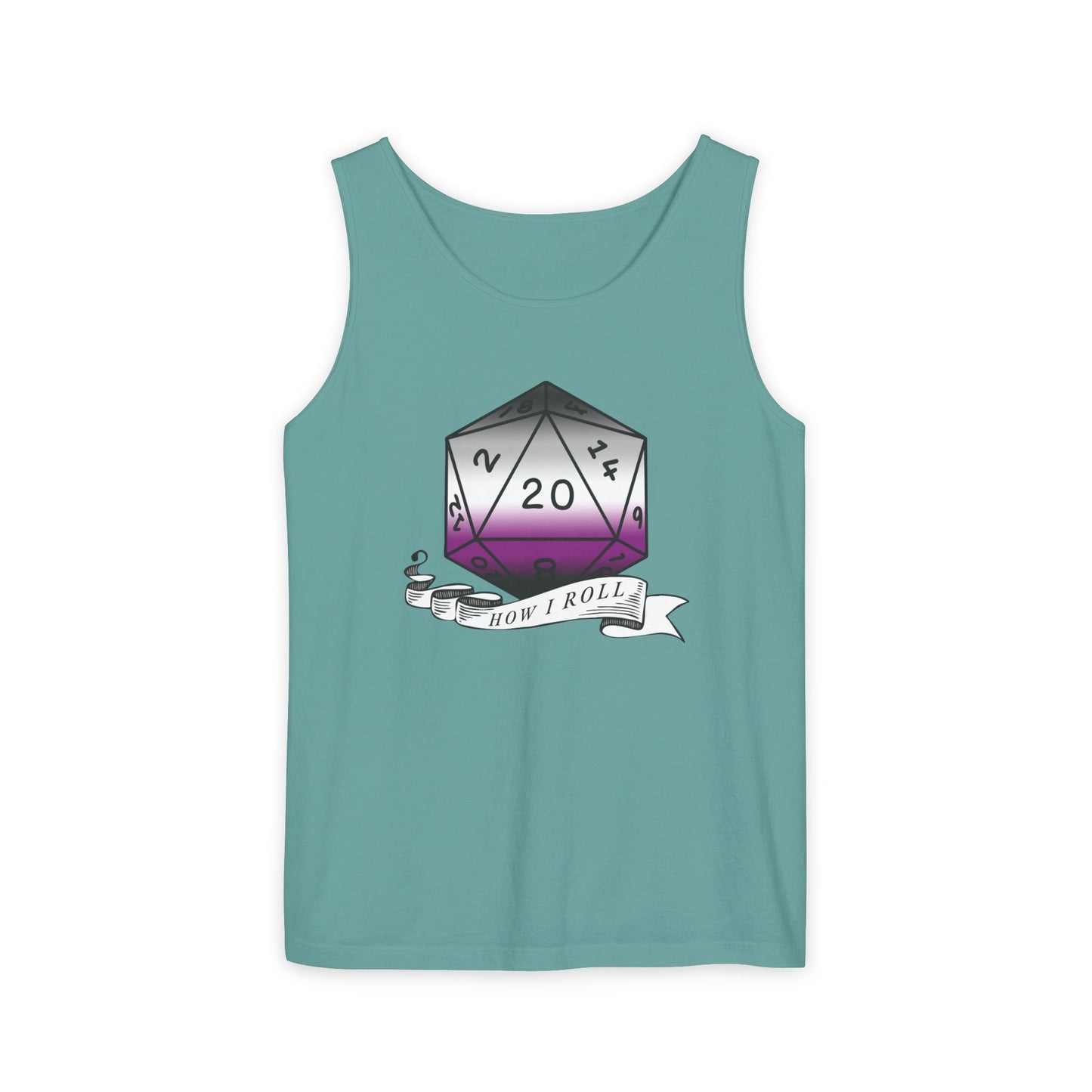 Nerdy Asexual Pride | How I Roll | Pride Flag D20 | Unisex Garment-Dyed Tank Top