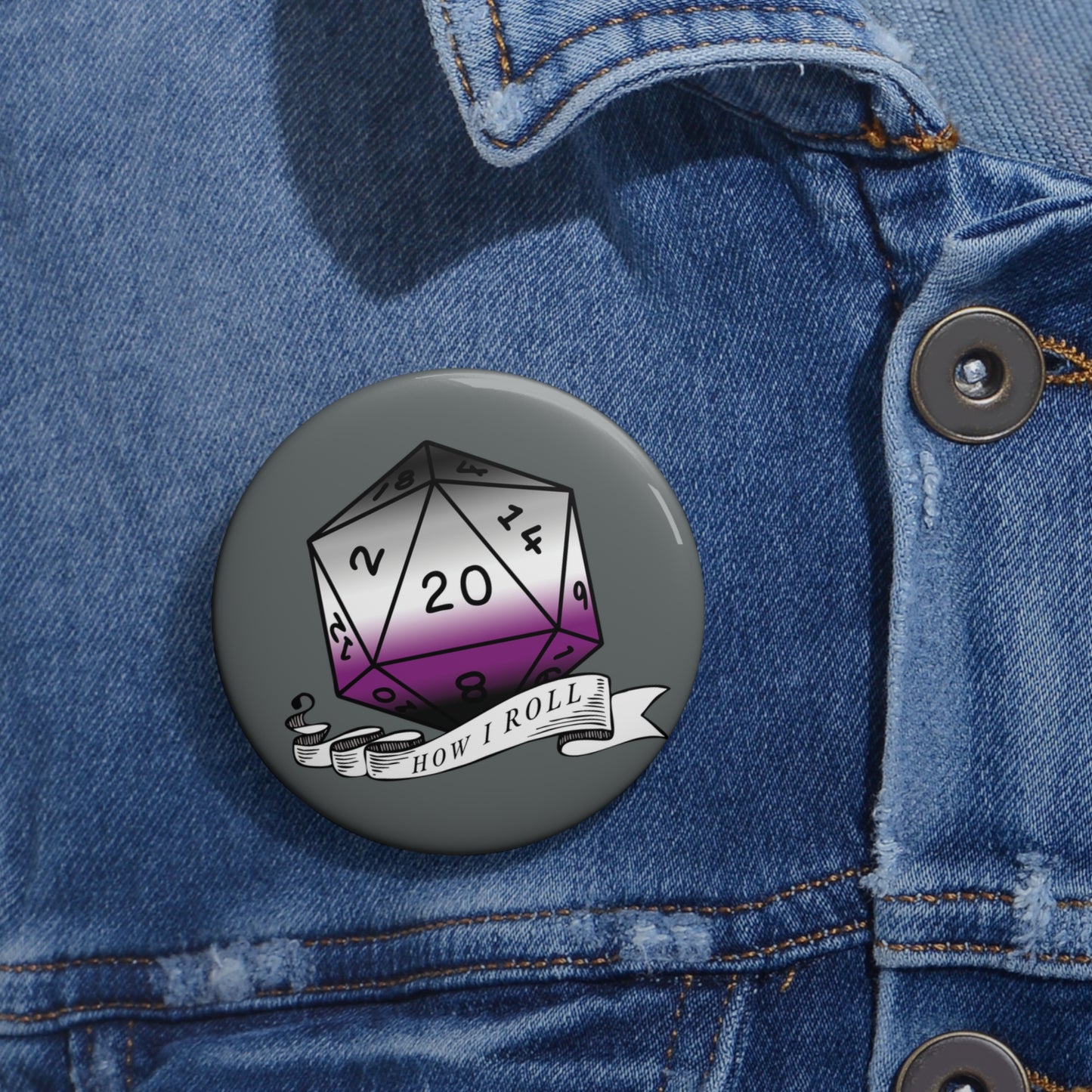 D20 ACE Pride Flag How I Roll Button Pin, LGBTQ+ Pin, ACE Accessories, Statement Pin, Pride Parade Gear