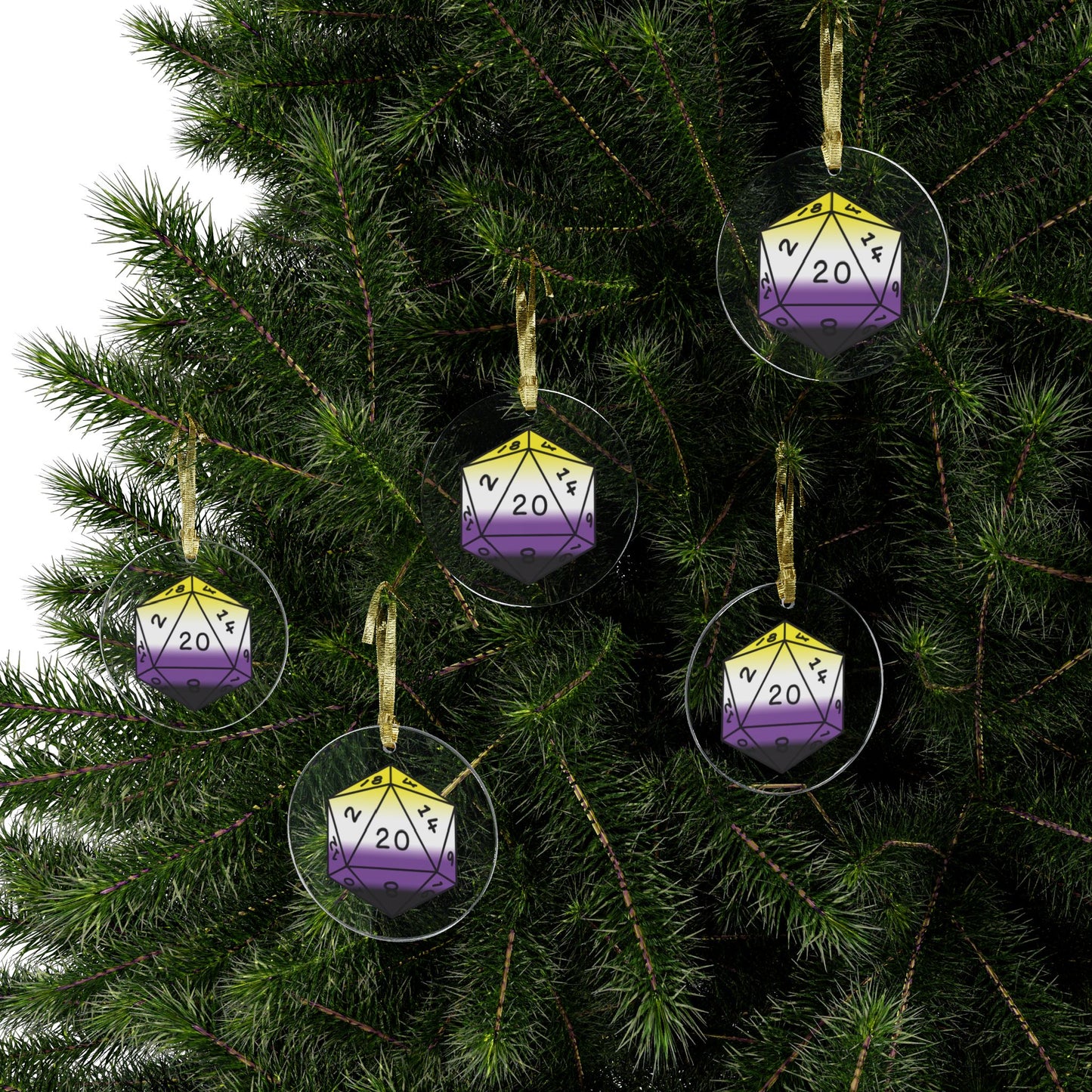 D20 Non-Binary Pride Flag Christmas Tree LGBTQ+ Ornament Window Decoration Acrylic