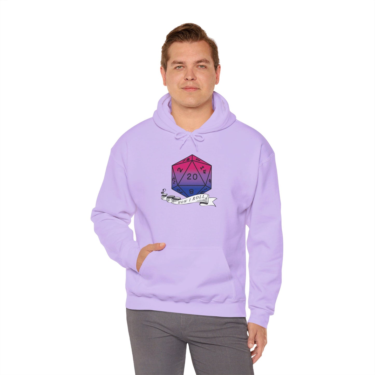 Nerdy Bisexual Pride | How I Roll | Pride Flag D20 Hoodie | Unisex Heavy Blend™ Hooded Sweatshirt