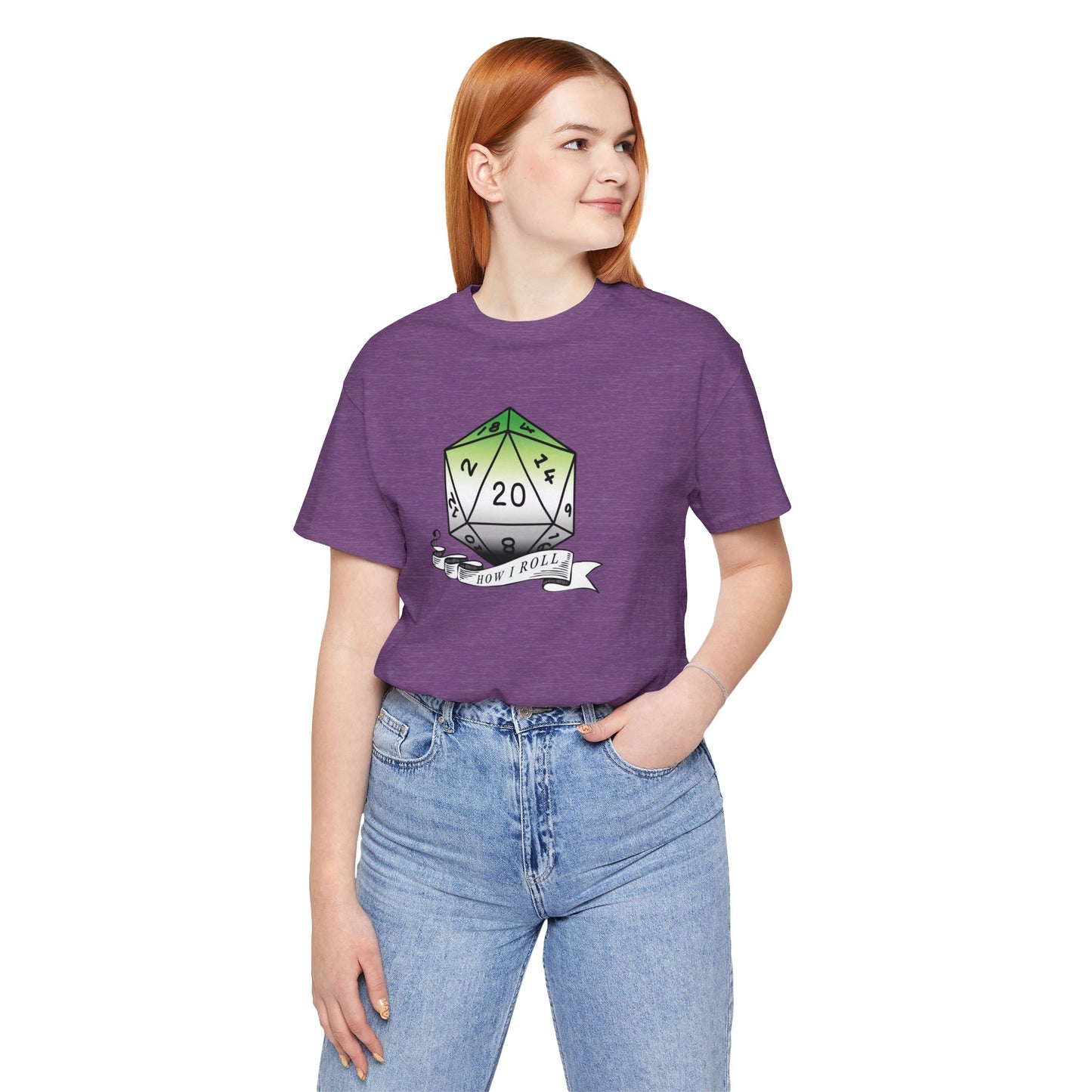 This Is How I Roll | Pride Flag D20 T-Shirt | Unisex T-Shirt | Nerdy Aromantic Pride