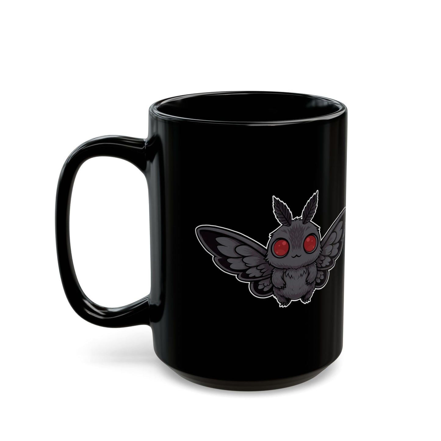 Cute Chibi Mothman, Dark Aesthetic Coffee Cup, Gift for Office, 11oz 15oz, Printed on Both Sides, Cryptid Lover's Tea Mug, Occult