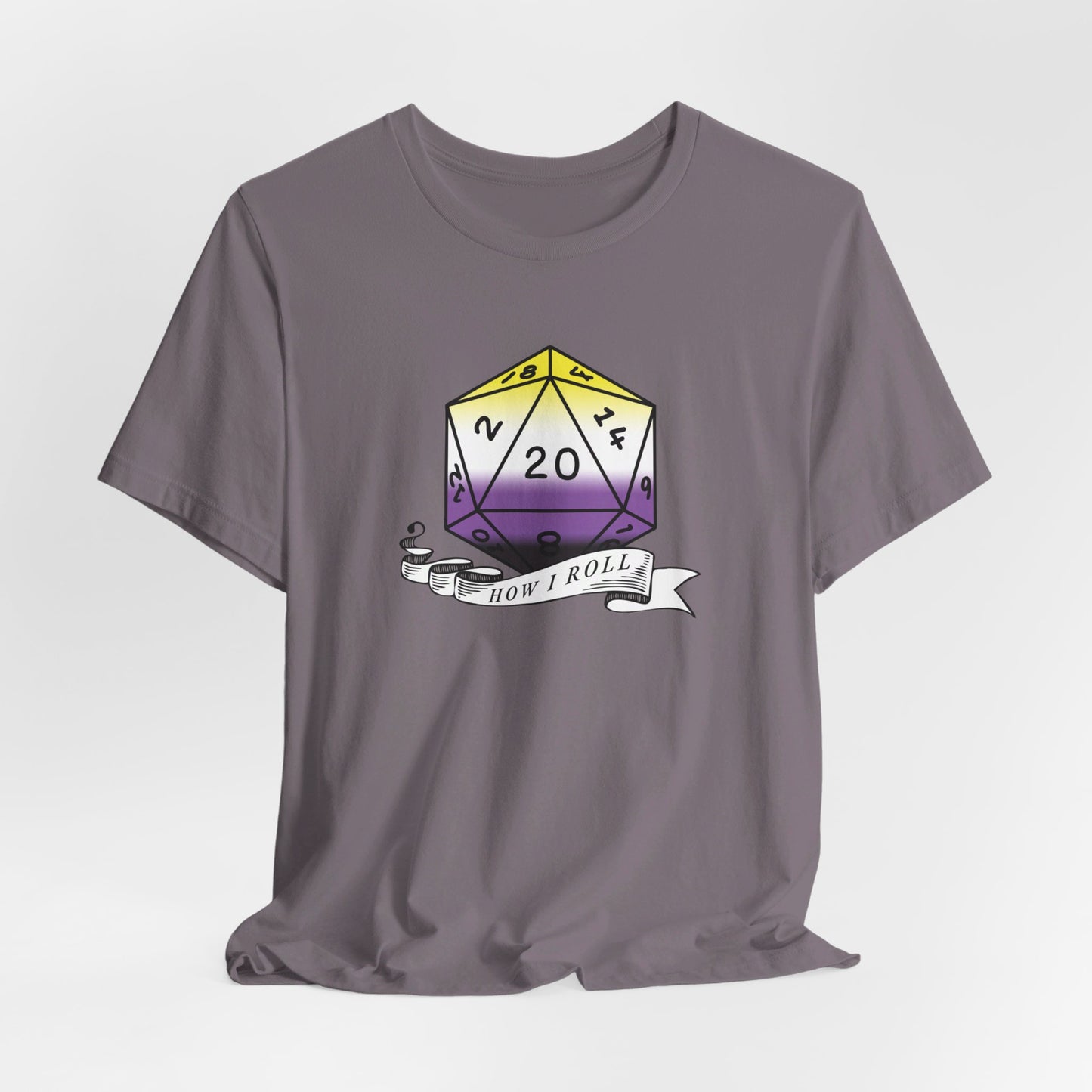 Non-Binary Pride Flag | This Is How I Roll | D20 T-Shirt | Unisex T-Shirt | Nerdy Non-Binary Pride