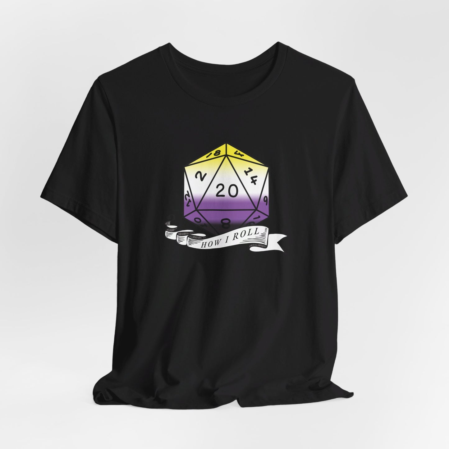 This Is How I Roll | Pride Flag D20 T-Shirt | Unisex T-Shirt | Nerdy Non-Binary Pride