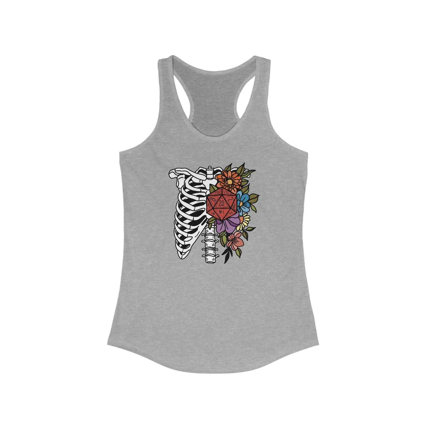 Women's Ideal Racerback Tank, D20 Floral Skeleton Ribcage, Gym Shirt