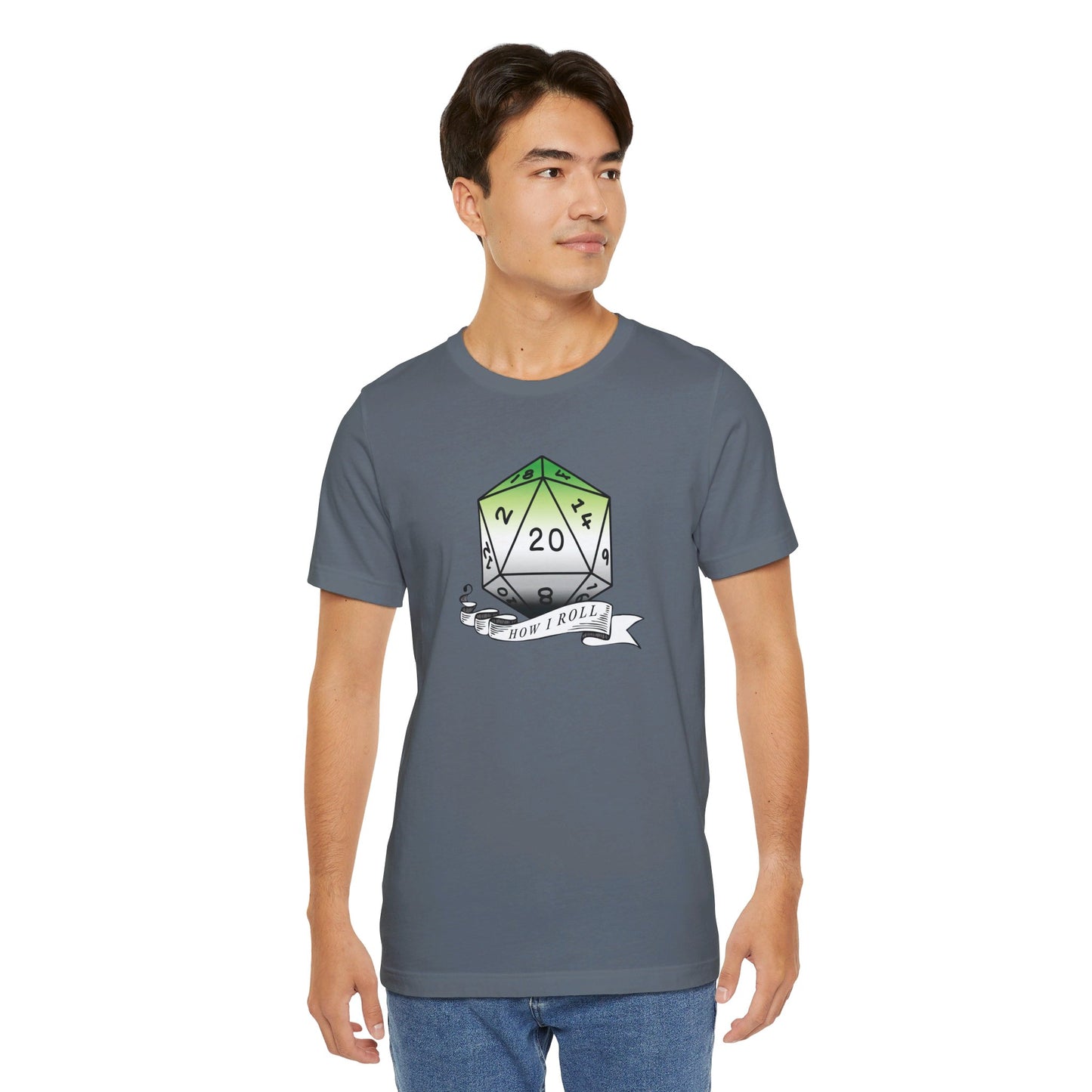 This Is How I Roll | Pride Flag D20 T-Shirt | Unisex T-Shirt | Nerdy Aromantic Pride