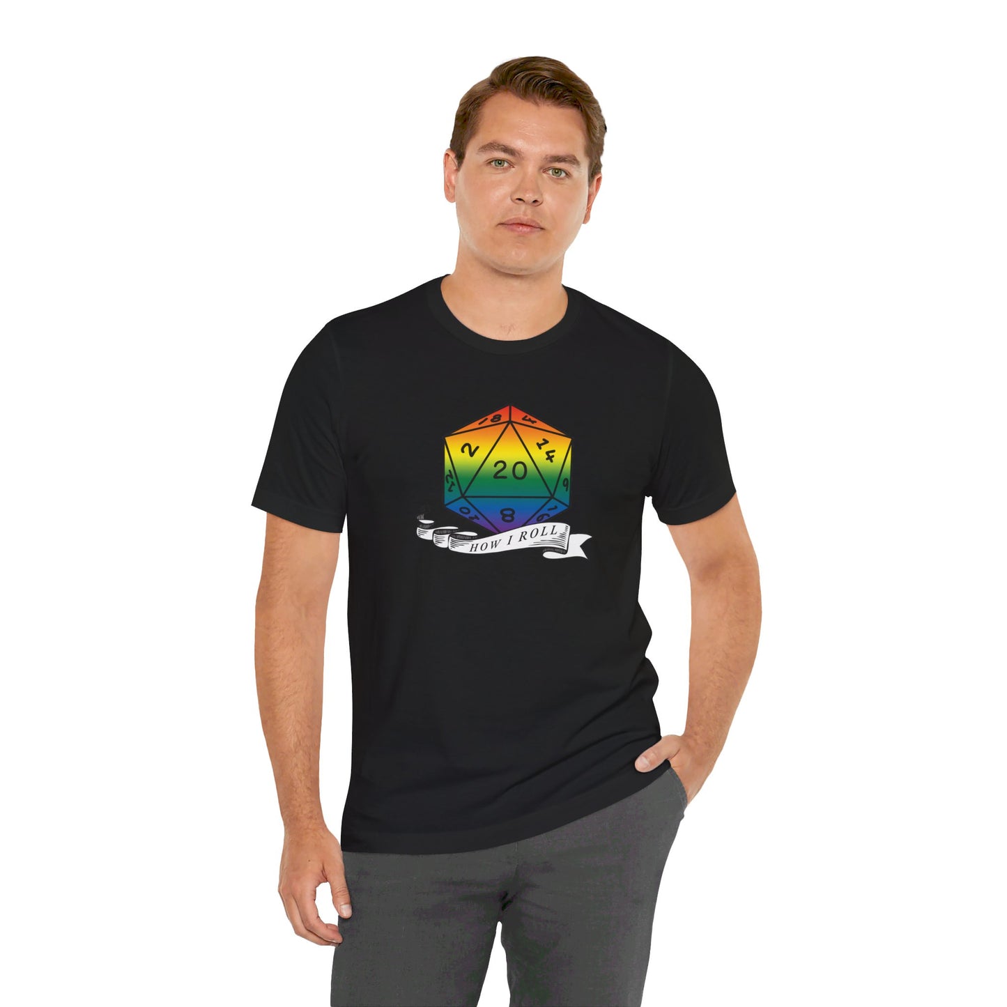 Rainbow Pride D20 "How I Roll" Unisex Jersey Short Sleeve Tee