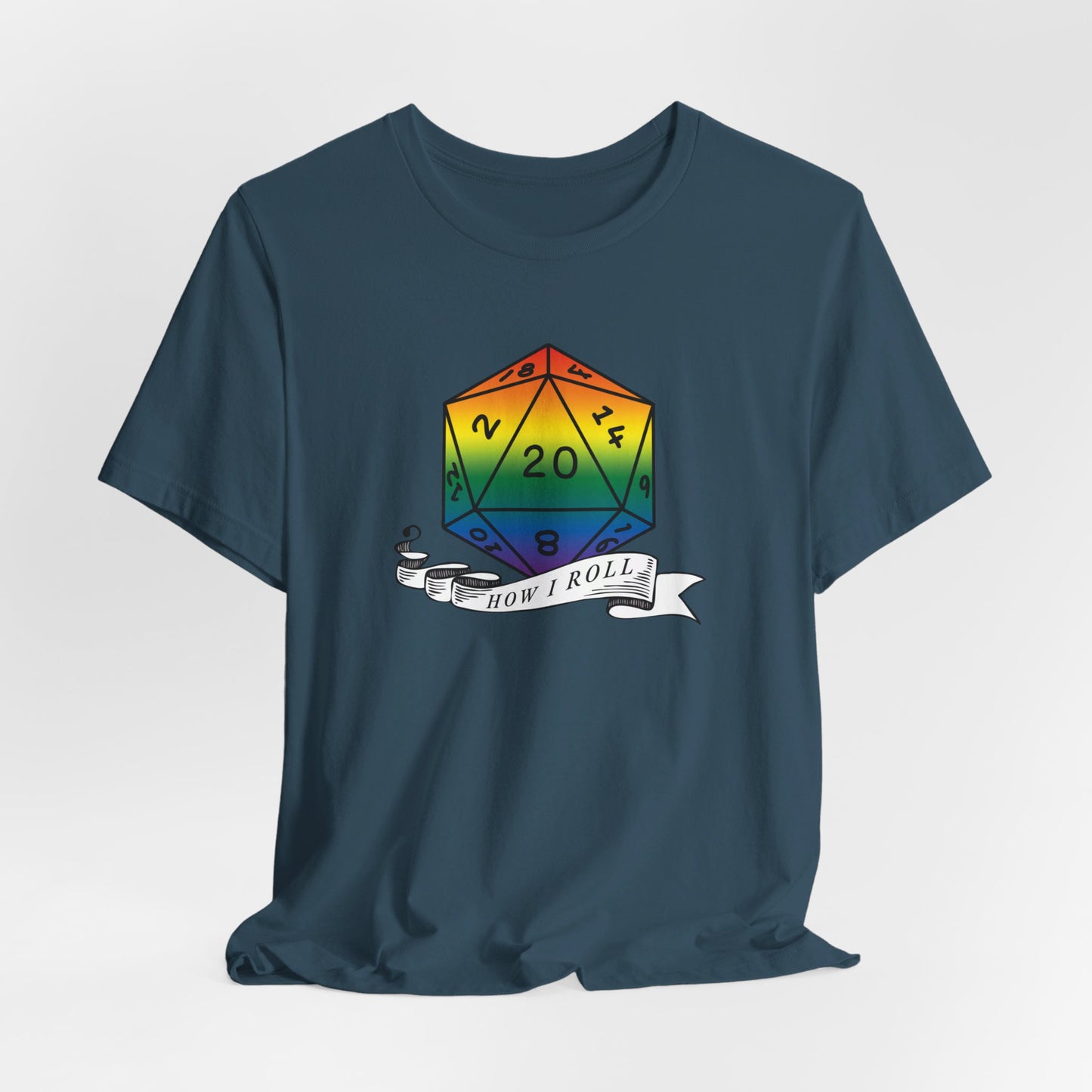 Rainbow Pride D20 "How I Roll" Unisex Jersey Short Sleeve Tee