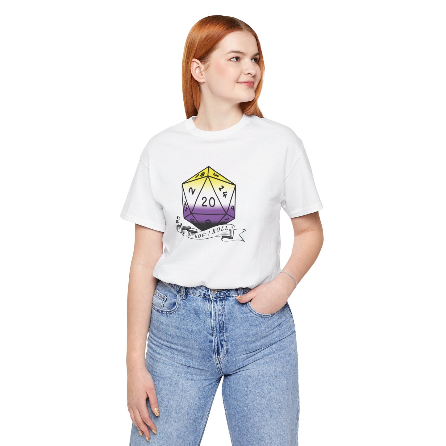 Non-Binary Pride Flag | This Is How I Roll | D20 T-Shirt | Unisex T-Shirt | Nerdy Non-Binary Pride