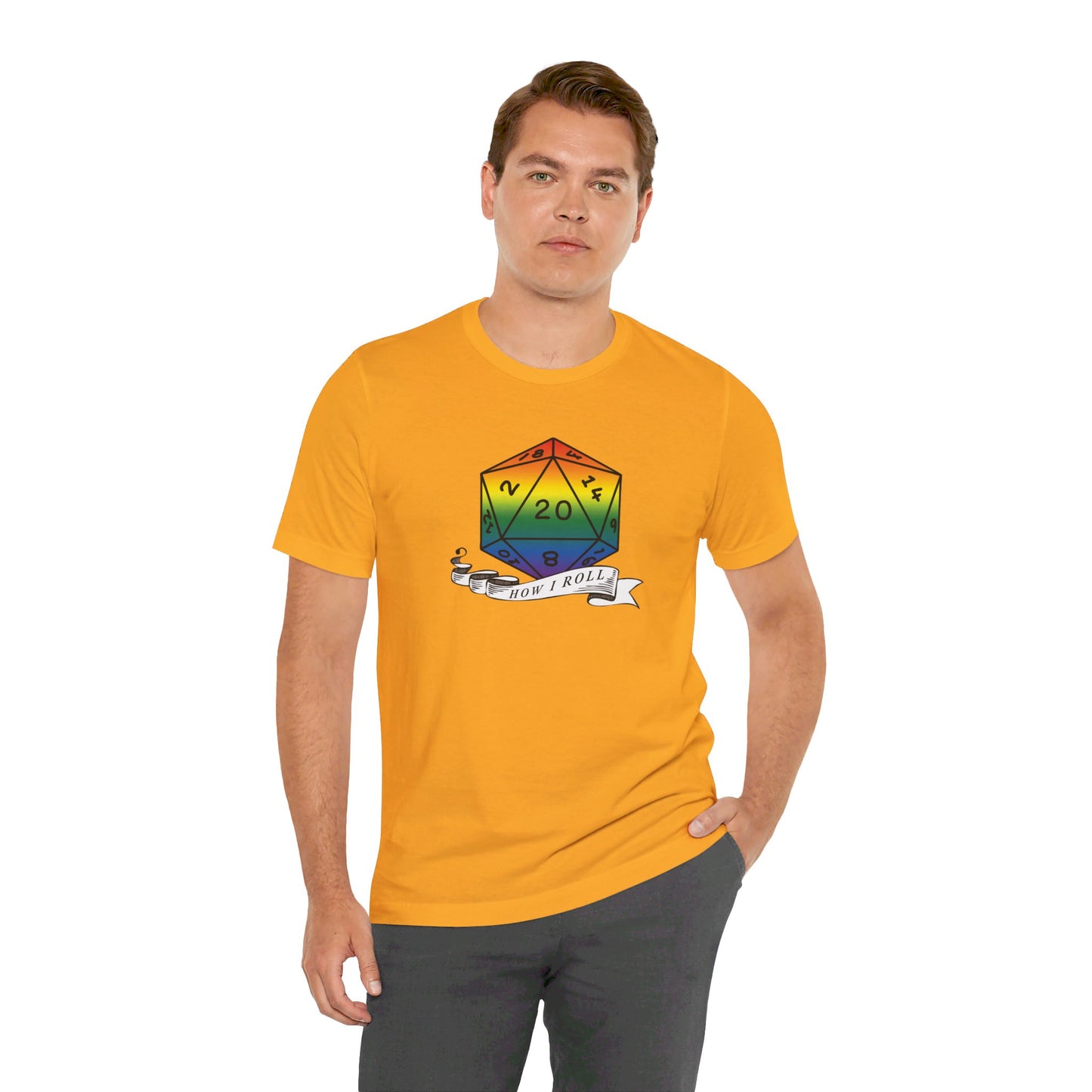 Rainbow Pride D20 "How I Roll" Unisex Jersey Short Sleeve Tee