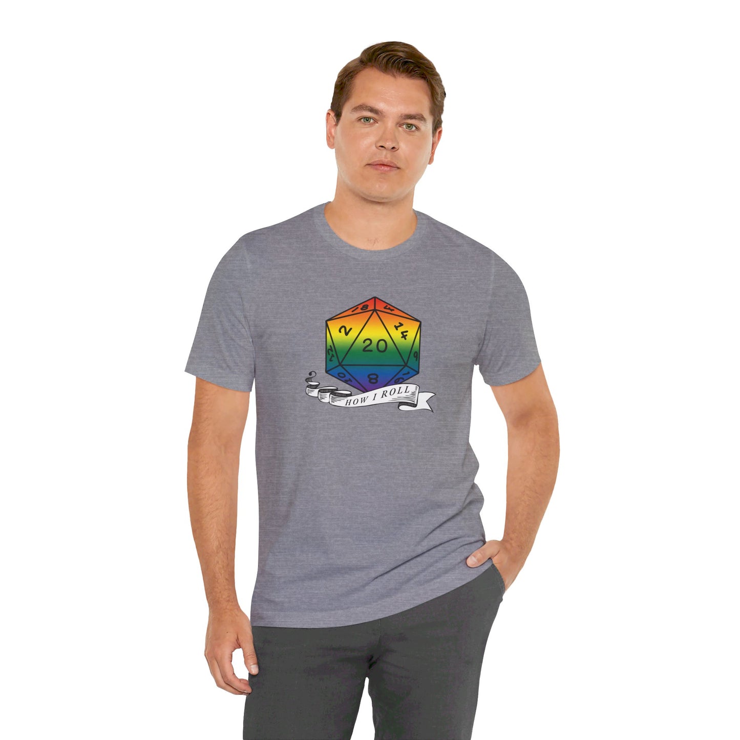 Rainbow Pride D20 "How I Roll" Unisex Jersey Short Sleeve Tee
