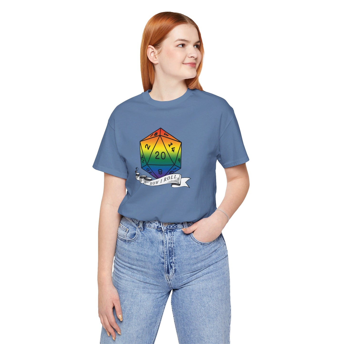 Rainbow Pride D20 "How I Roll" Unisex Jersey Short Sleeve Tee