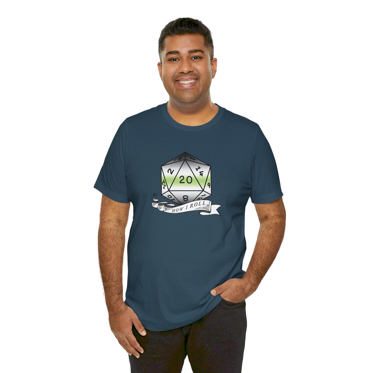 This Is How I Roll | Pride Flag D20 T-Shirt | Unisex T-Shirt | Nerdy Agender Pride