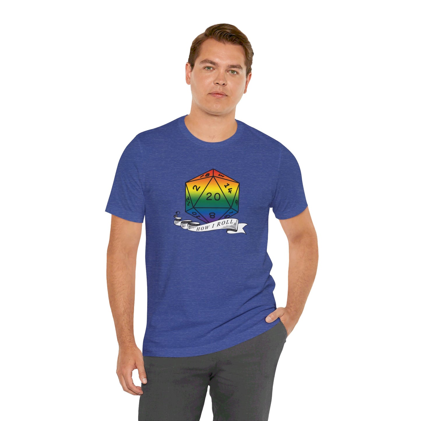 Rainbow Pride D20 "How I Roll" Unisex Jersey Short Sleeve Tee