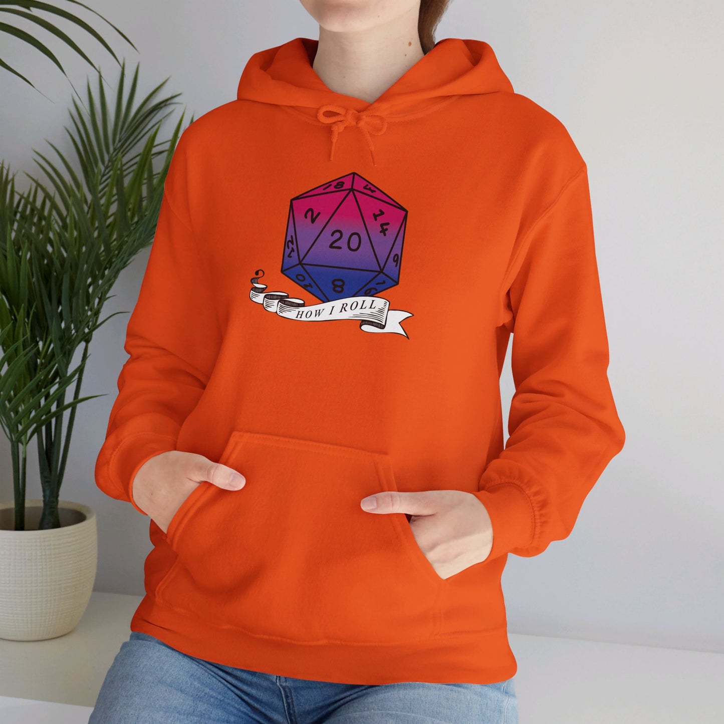 Nerdy Bisexual Pride | How I Roll | Pride Flag D20 Hoodie | Unisex Heavy Blend™ Hooded Sweatshirt