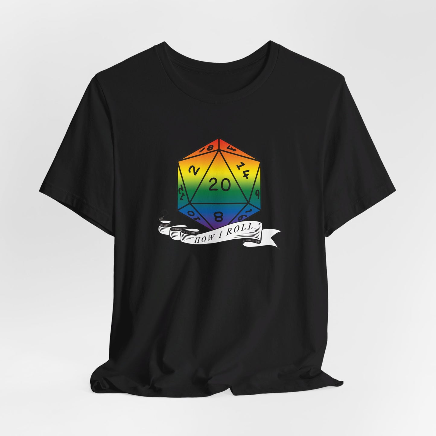 Rainbow Pride D20 "How I Roll" Unisex Jersey Short Sleeve Tee