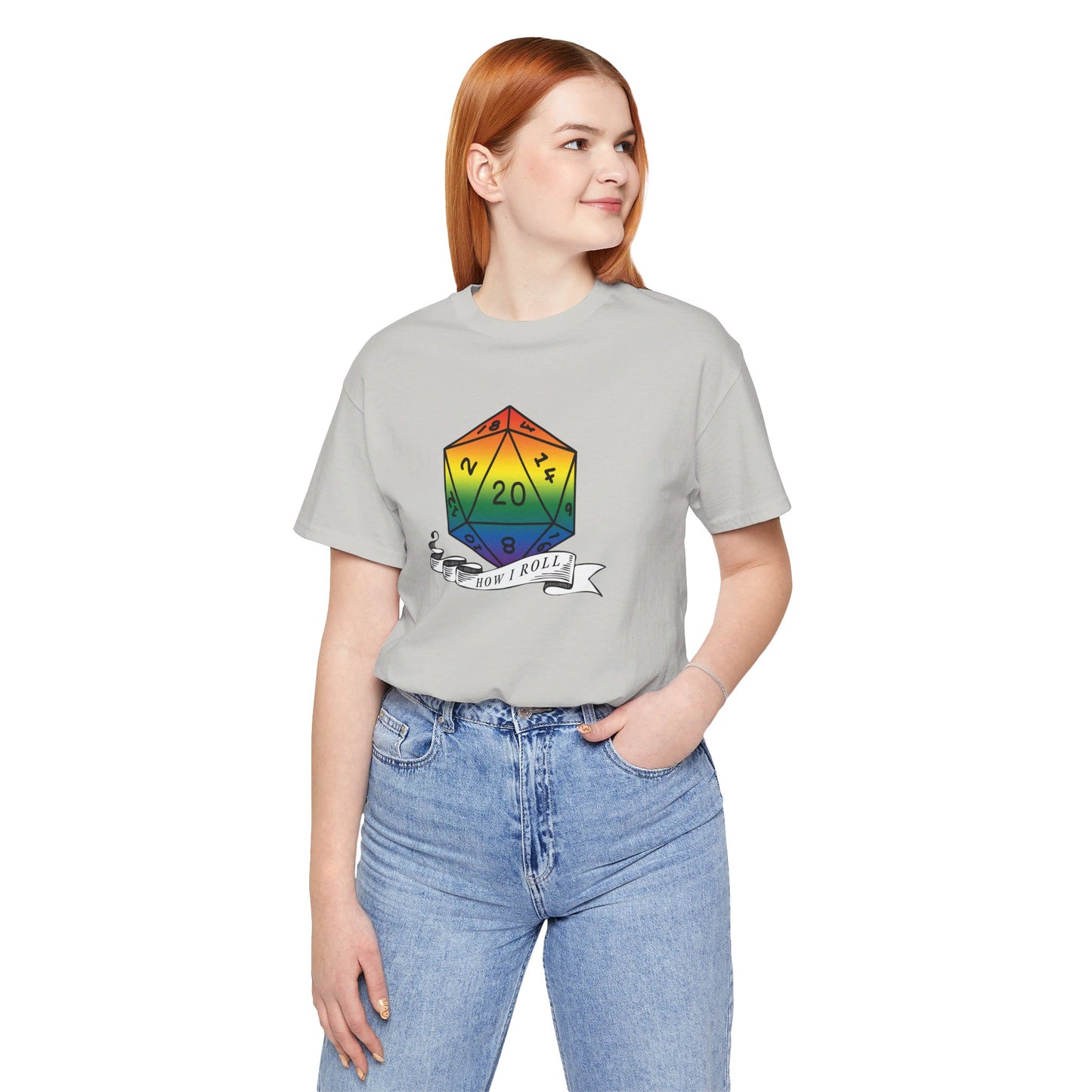 Rainbow Pride D20 "How I Roll" Unisex Jersey Short Sleeve Tee