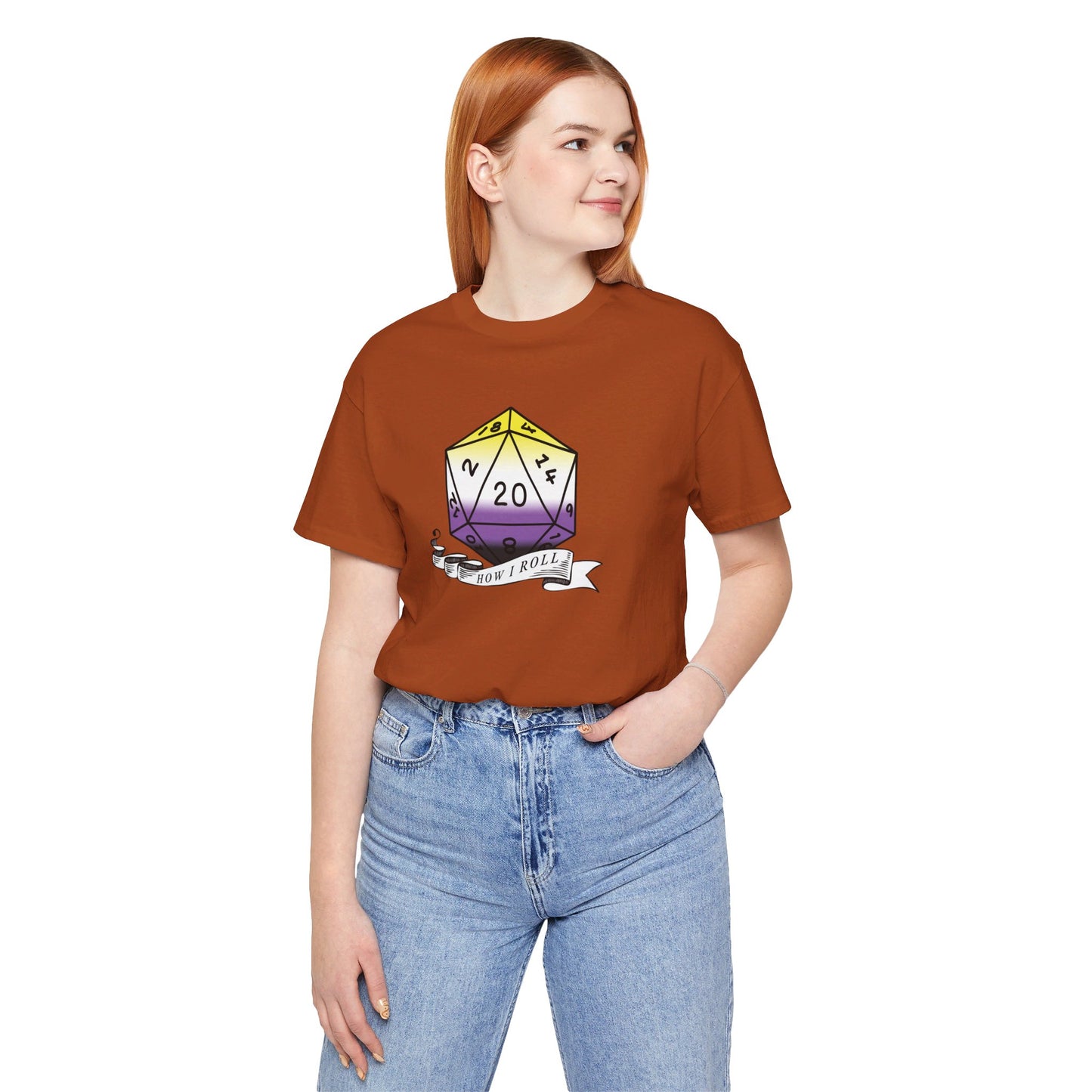This Is How I Roll | Pride Flag D20 T-Shirt | Unisex T-Shirt | Nerdy Non-Binary Pride