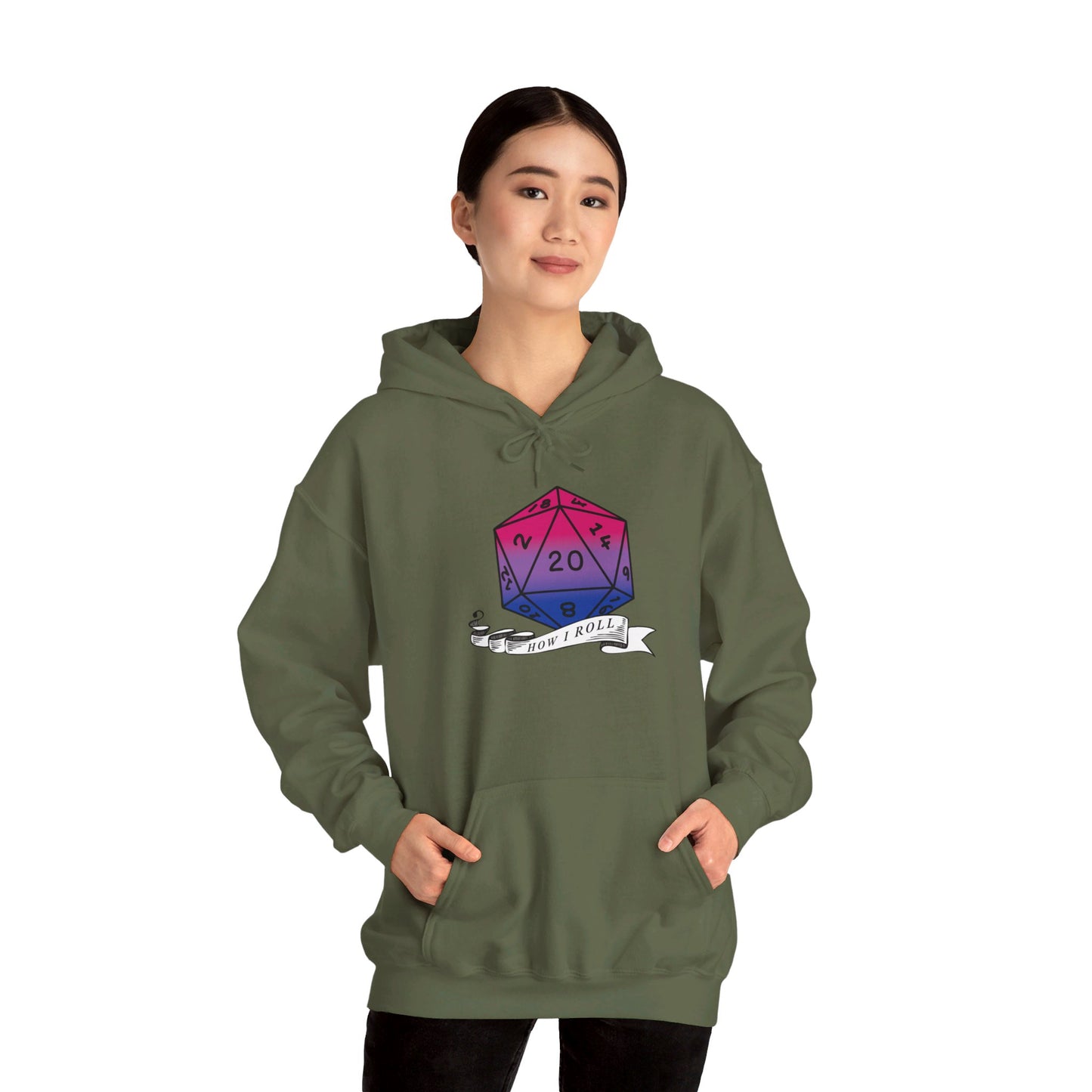 Nerdy Bisexual Pride | How I Roll | Pride Flag D20 Hoodie | Unisex Heavy Blend™ Hooded Sweatshirt
