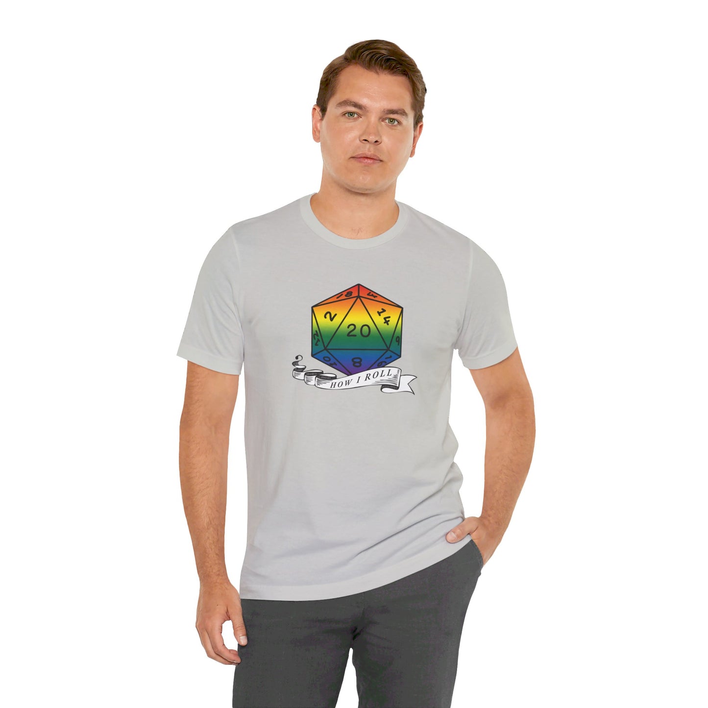 Rainbow Pride D20 "How I Roll" Unisex Jersey Short Sleeve Tee
