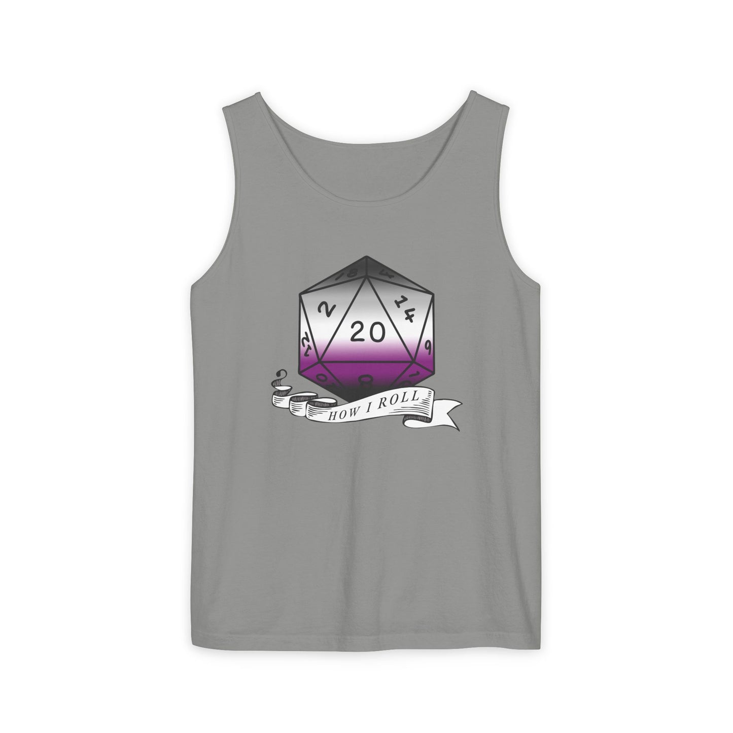 Nerdy Asexual Pride | How I Roll | Pride Flag D20 | Unisex Garment-Dyed Tank Top